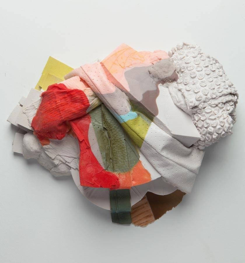 Josephine Durkin  Abstract Sculpture - Josephine Durkin, Highlighter 14a, plastic and pastel abstract wall sculpture 