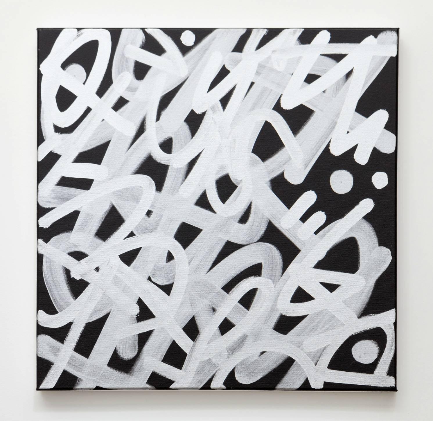 JM Rizzi Abstract Painting - RM Rizzi, Silver on Black, abstract expressionist acrylic and ink wall painting 