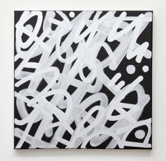 RM Rizzi, Silver on Black, abstract expressionist acrylic and ink wall painting 
