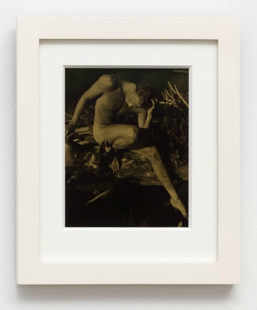 Framed gold toned gelatin silver print of young male nude figure in Adirondack Park, New York, but famed fashion photographer Bruce Weber. 

Bruce Weber (born March 29, 1946) is an American fashion photographer and occasional filmmaker. He is most