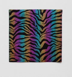 Rene Trevino, Rainbow Zebra Print, rhinestone and leather art piece 