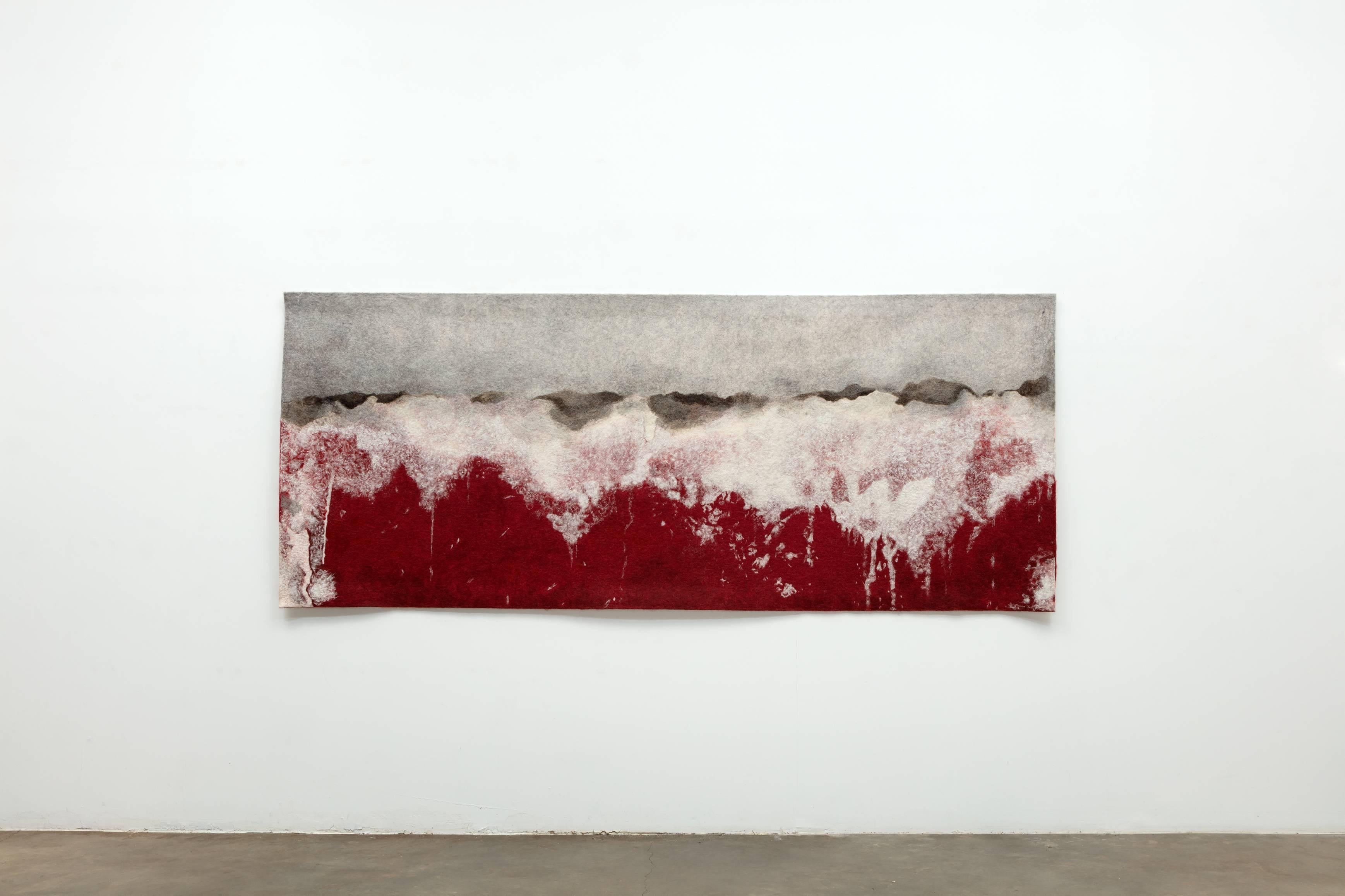Gary Goldberg, Finding the Universe in Oaxaca, red ground gray sky, tapestry  - Abstract Mixed Media Art by Gary Goldberg 