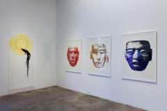 Rene Trevino, Aztec Mask (Cadmium Red), framed acrylic on mylar wall painting