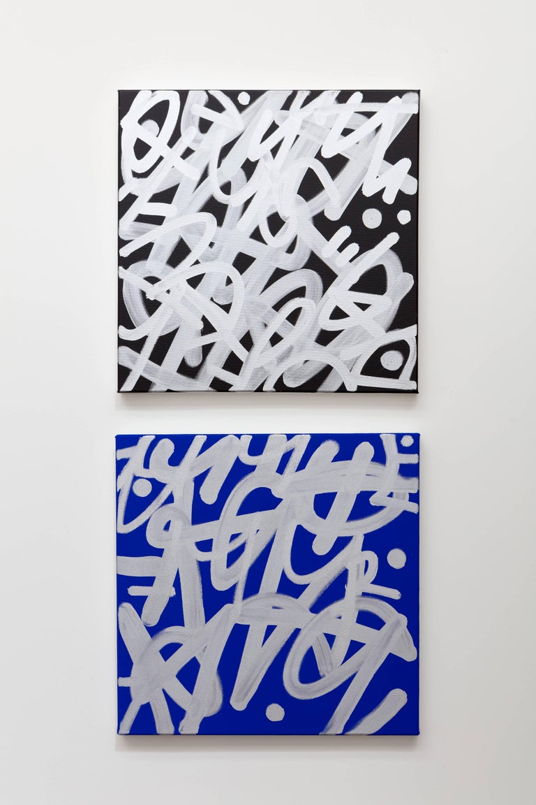 JM Rizzi - RM Rizzi, Silver on Black, abstract expressionist acrylic ...
