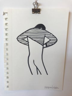 Rob Wilson, Striped Man Series, unframed unique ink drawing on paper art