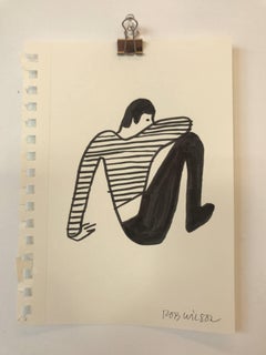 Rob Wilson, Striped Man Series, unframed unique ink drawing on paper art