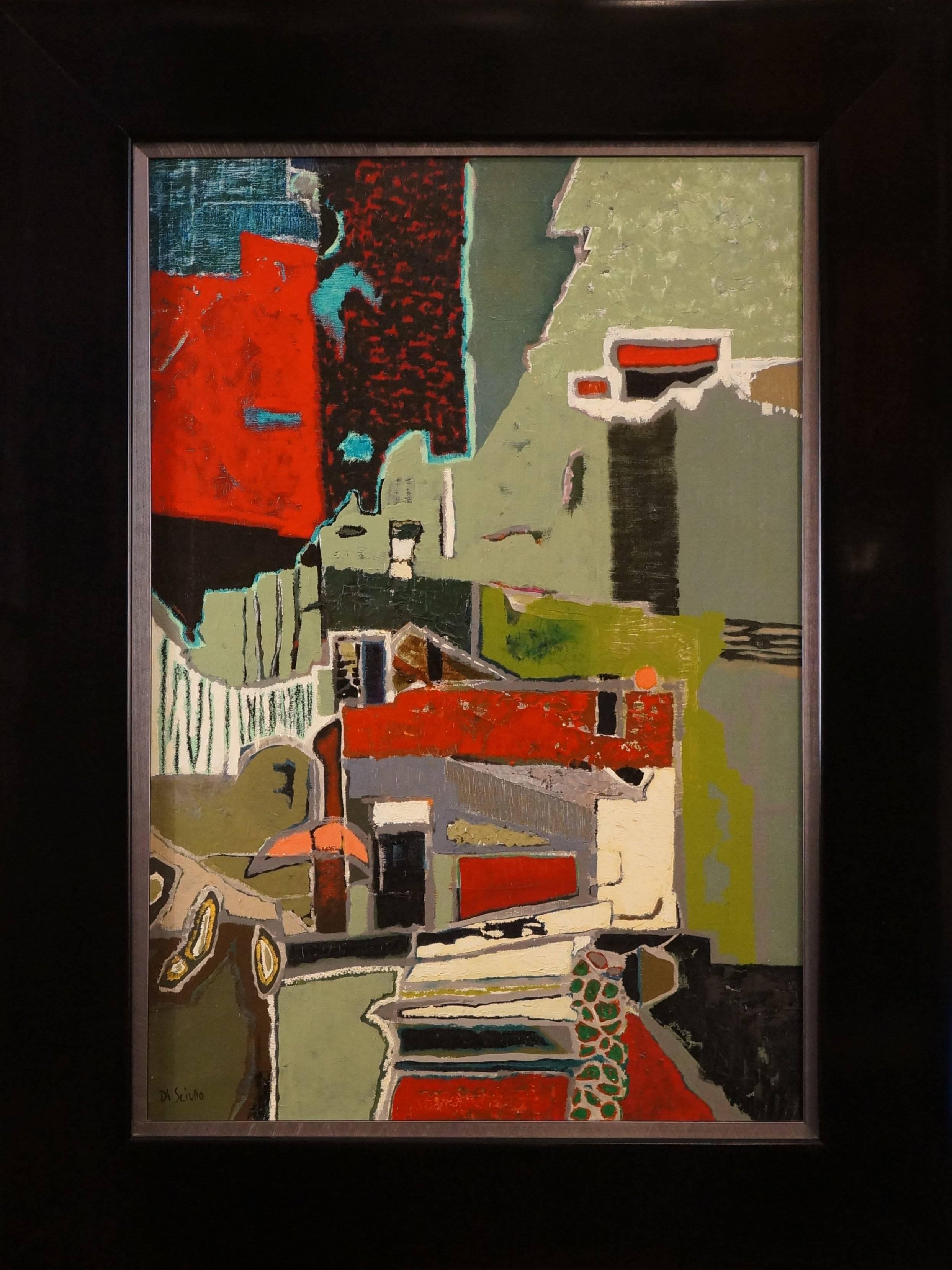Di Sciullo Bernard Abstract Painting - Paysage of Cachan, 1976 - oil paint, 96x73 cm, framed
