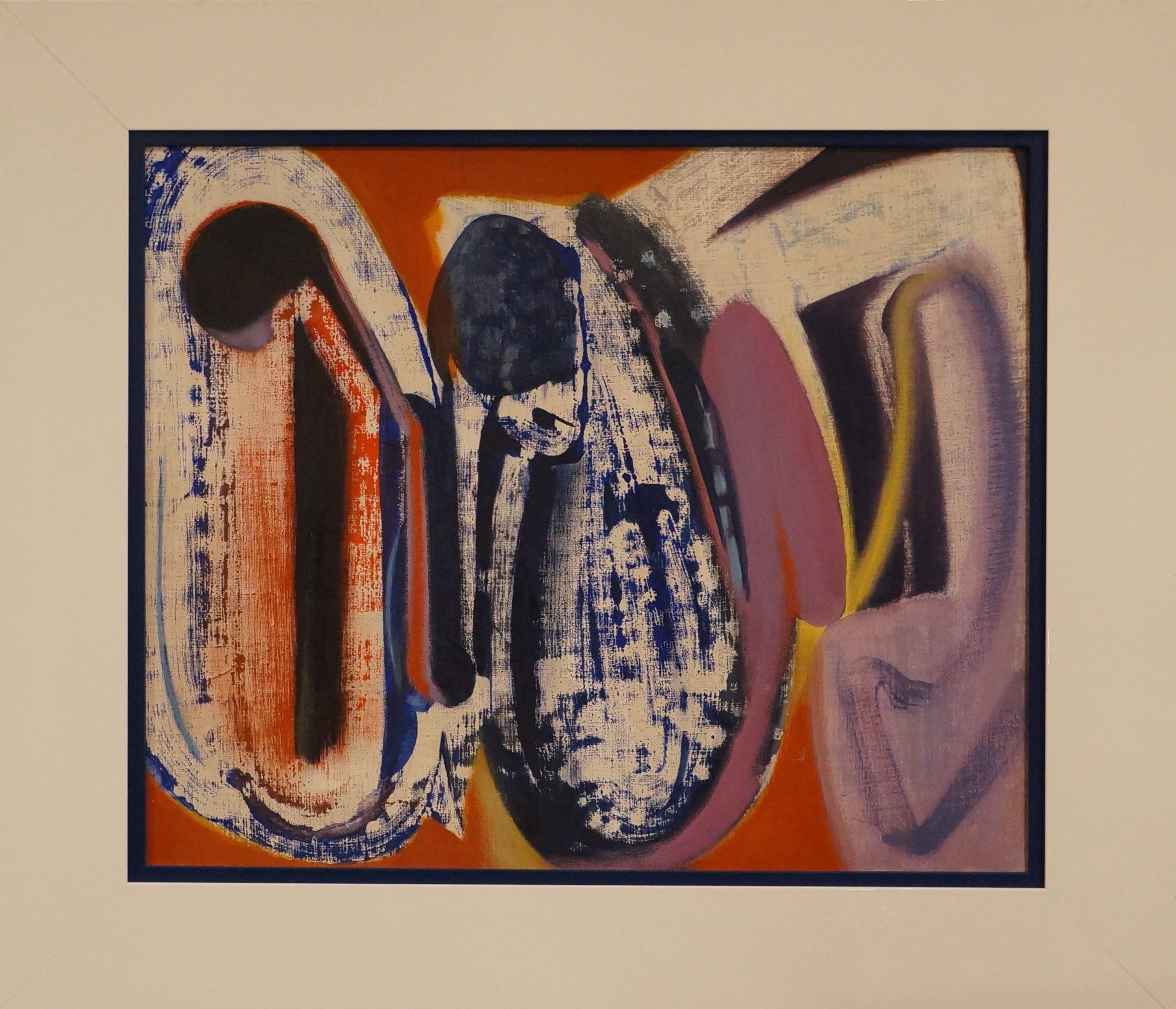 Abstract Painting Pierre Gastaud - composition abstraite, 1951, peinture à l'huile, 62 x51 cm, encadrée