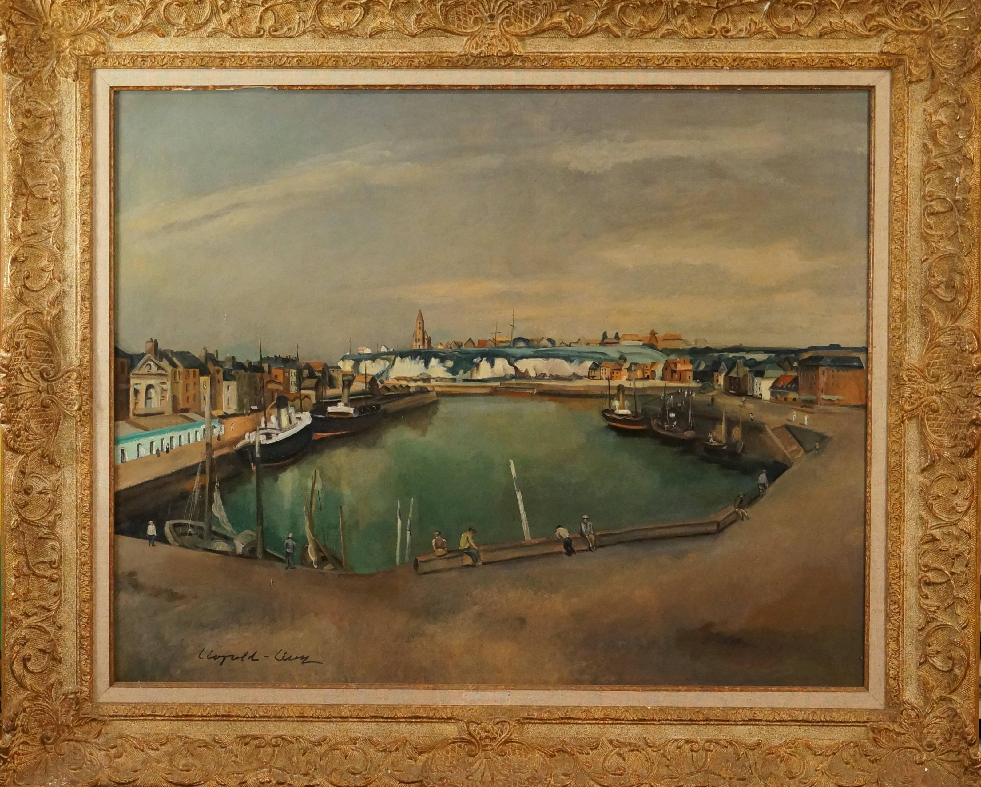 Léopold Lévy Figurative Painting - Vue Du Vieux Port De Dieppe (France), 1920-30 - oil paint, 98x116 cm., framed