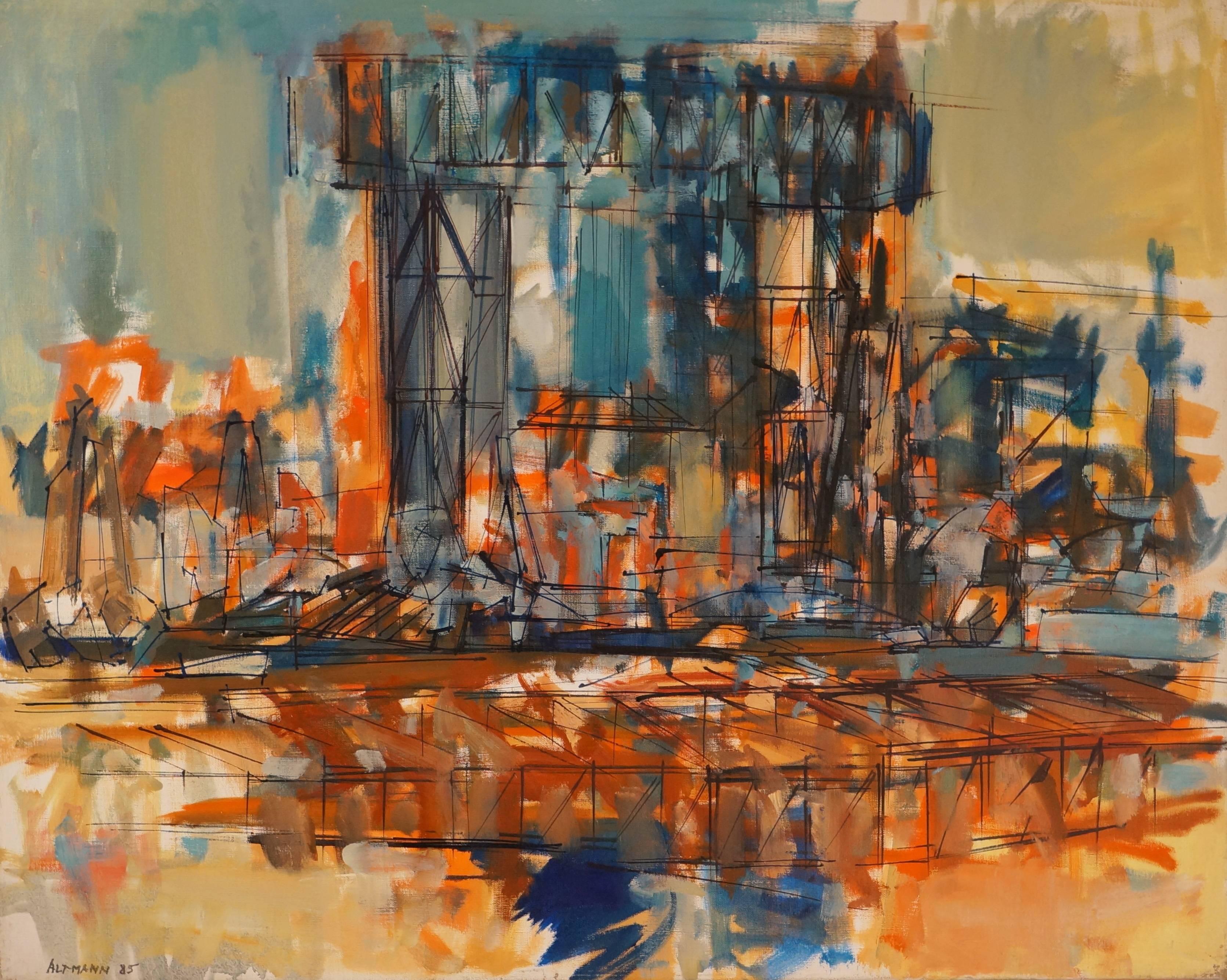 Abstract Painting di Altmann Gérard - L'Estaque, 1985 - pittura ad olio, 81x100 cm, incorniciato