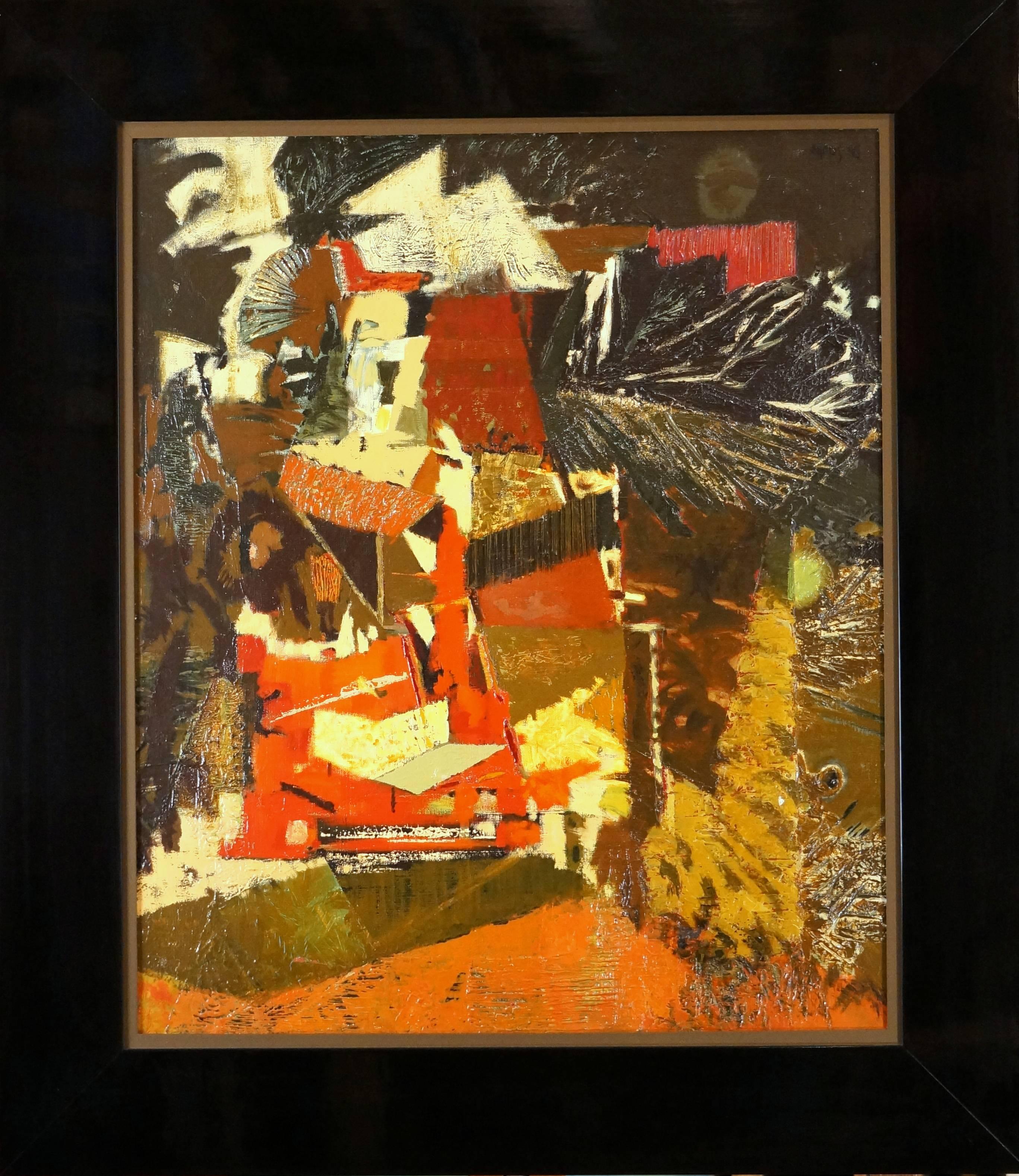 Di Sciullo Bernard Abstract Painting - Abstract Composition, 1998 - oil paint, 83x74 cm., framed