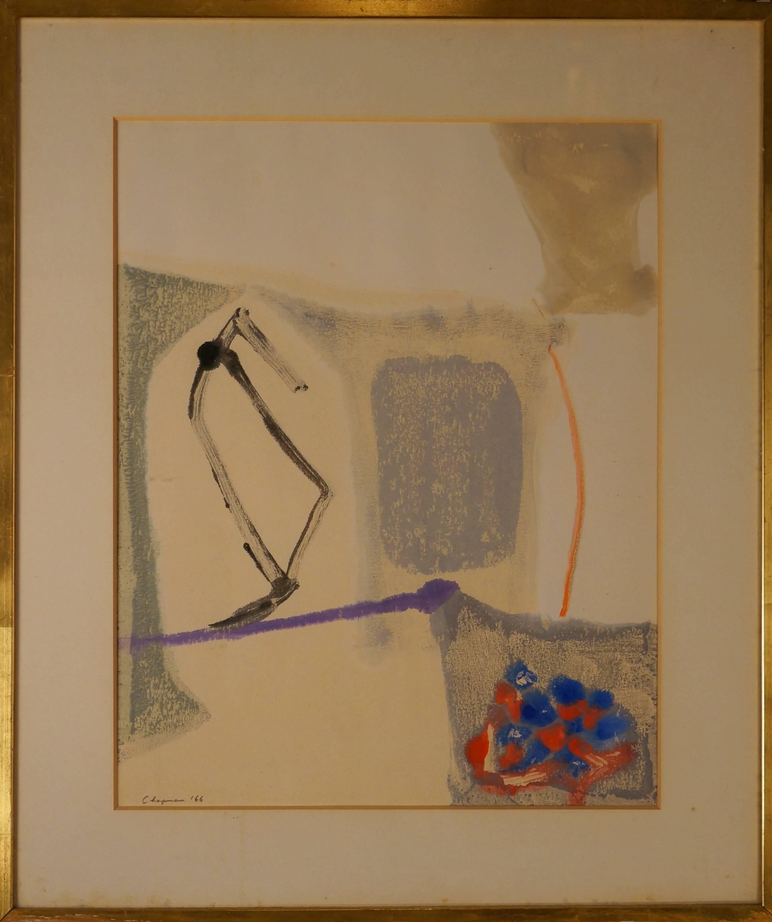 Unknown Abstract Drawing - Abstract Composition, 1966 signed Chapman - gouache, 50x40 cm., framed