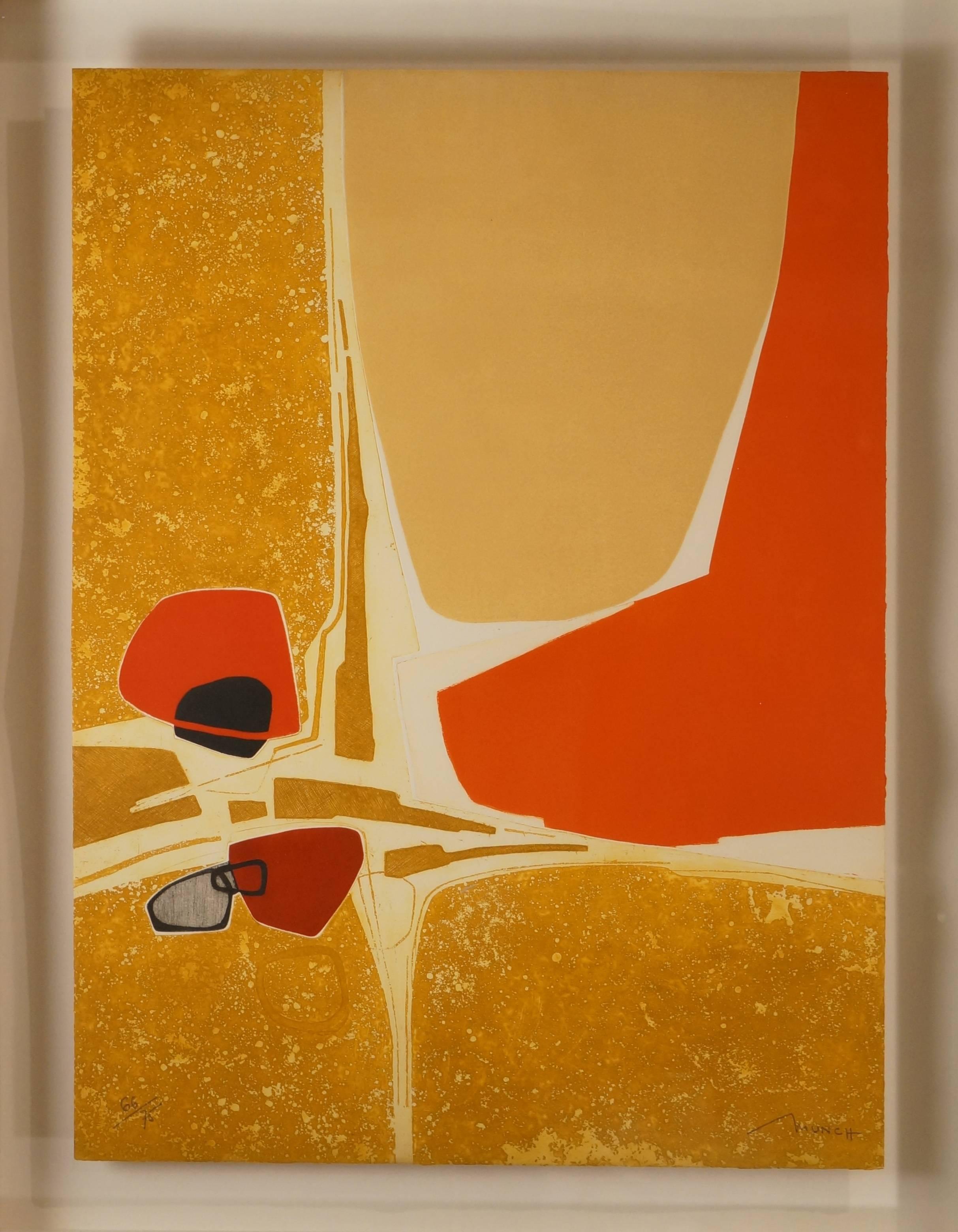 Bernard Munch Abstract Print - Abstract Composition, 1980 - lithograph, 96x76 cm., framed