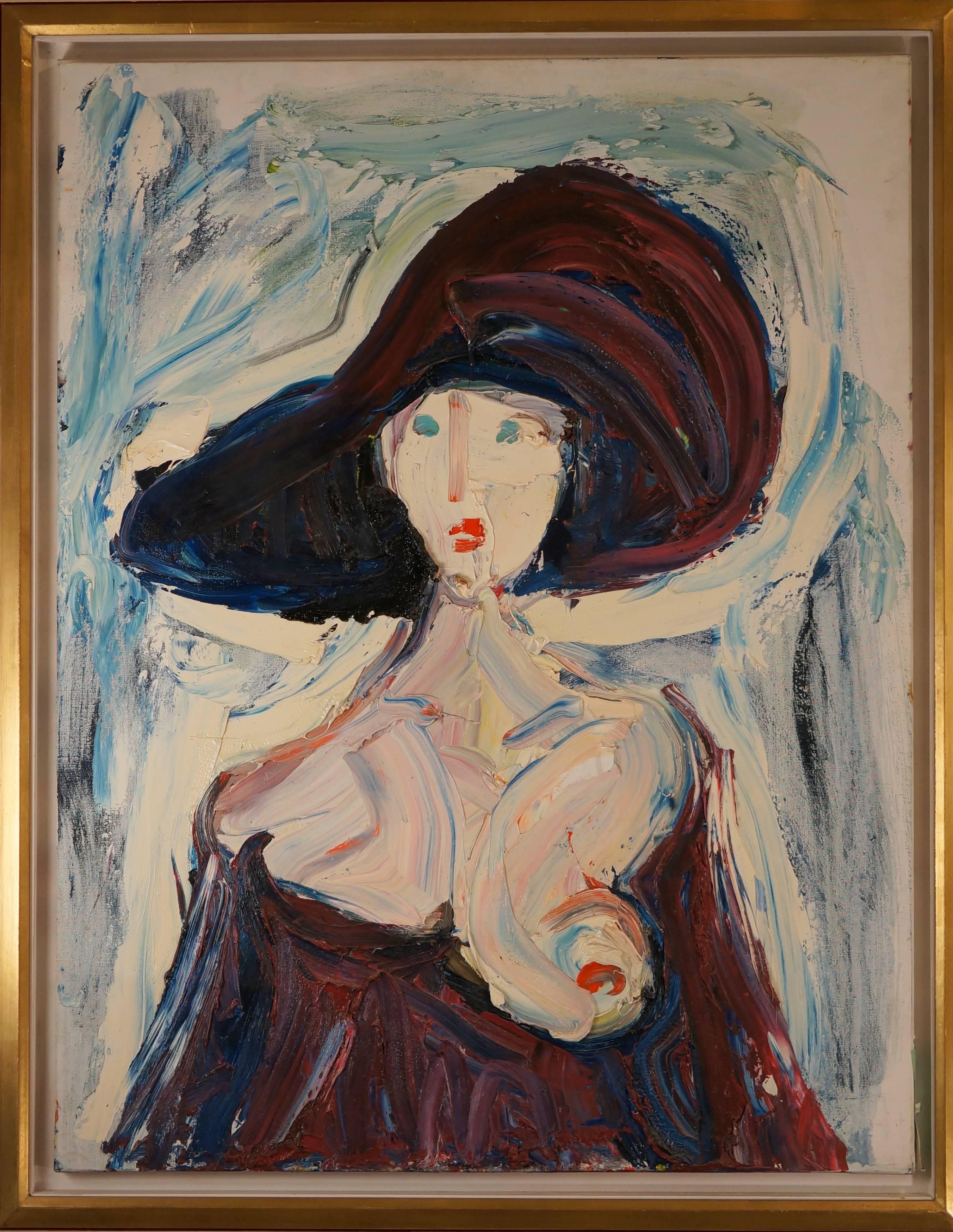 Abstract Painting Damiano Bernard - Femme, 1986, peinture à l'huile, 142 x114 cm, encadrée