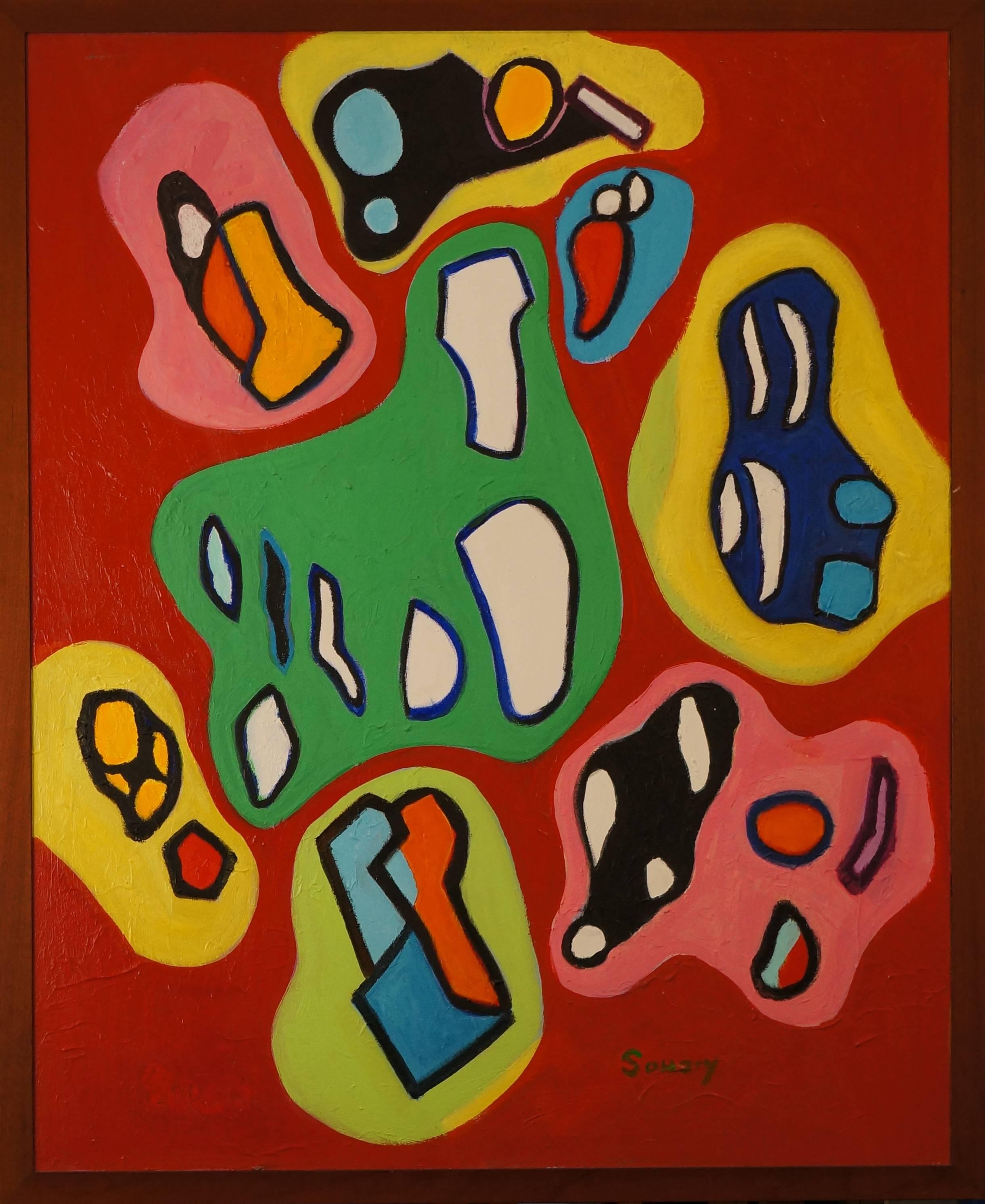 Abstract Painting Gérard Souzay - composition abstraite XIV, 1965, peinture à l'huile, 106 x86 cm, encadrée