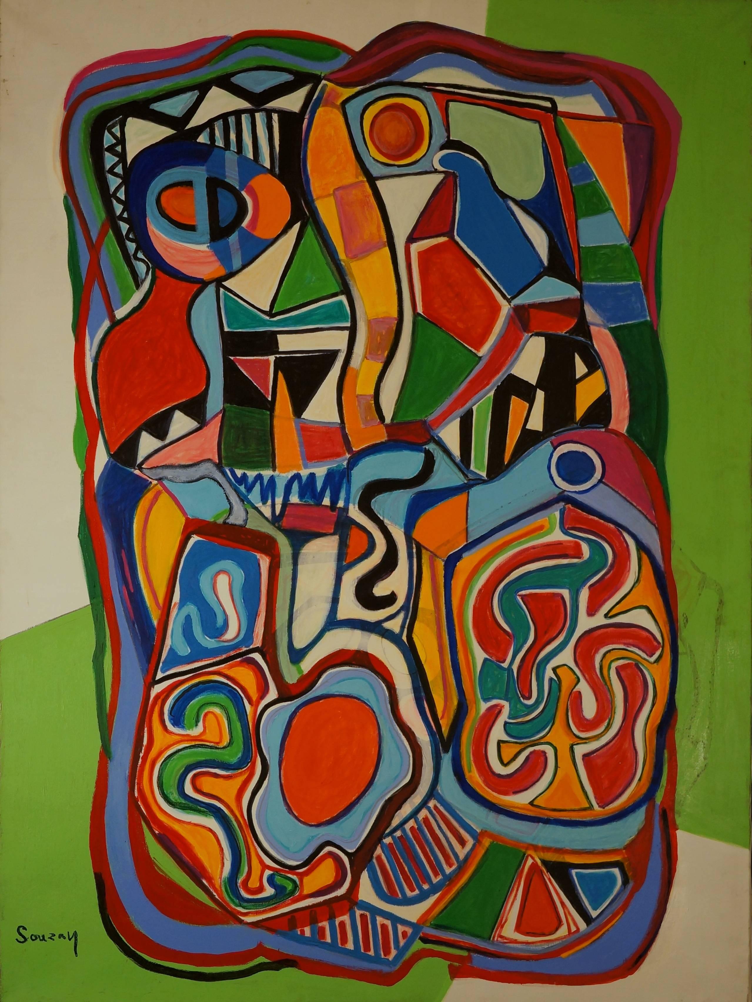 Abstract Painting Gérard Souzay - Composition abstraite SII, 1960-65, peinture à l'huile, 130 x98 cm