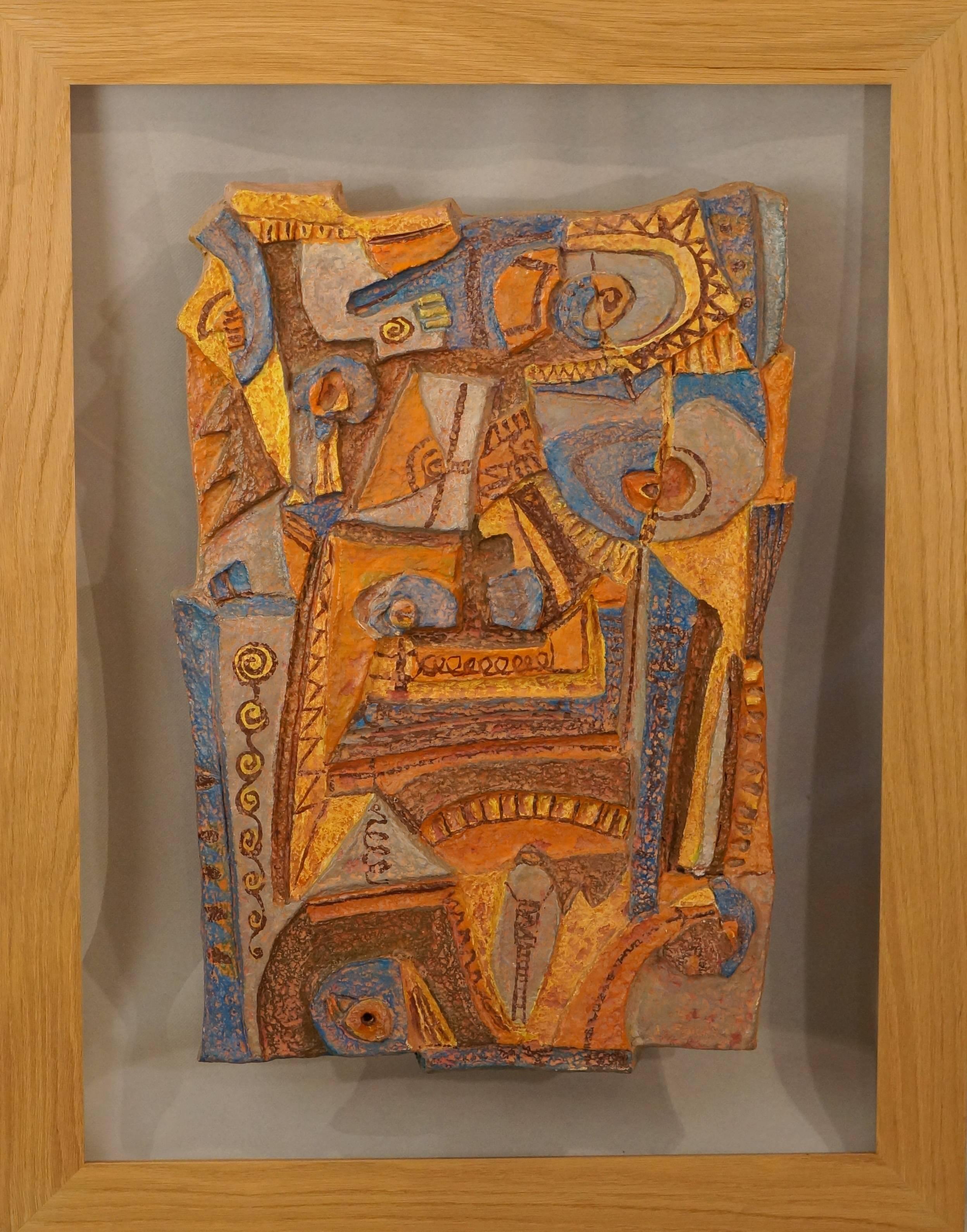 Les Argonautes Abstract Sculpture - Abstract Papier Mache Composition, 1950-60 - papier mache, 83x65x4 cm., framed