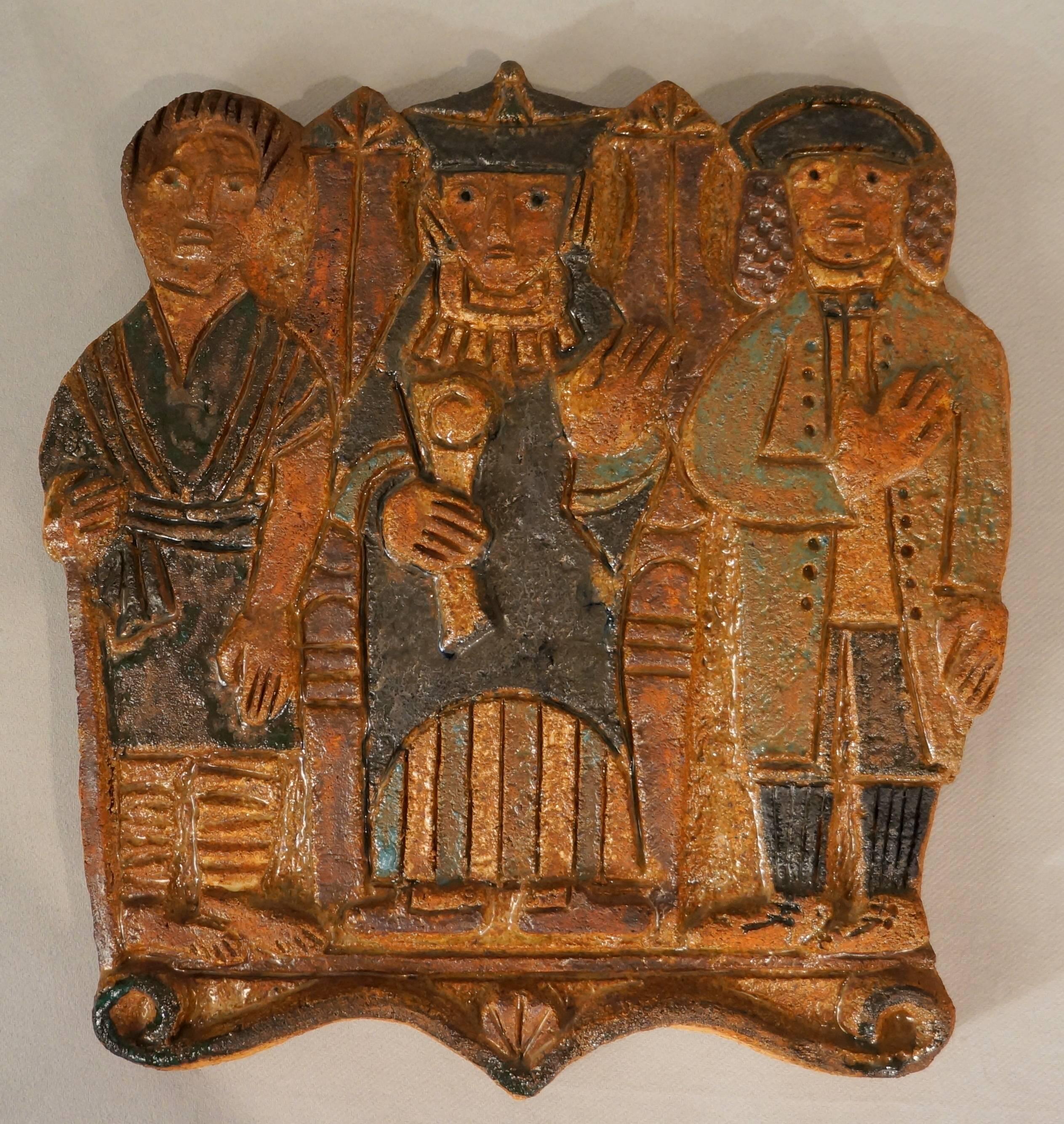 Les 3 Amis, 1950-55 - ceramic, 30x36x5 cm - Art by Les Argonautes