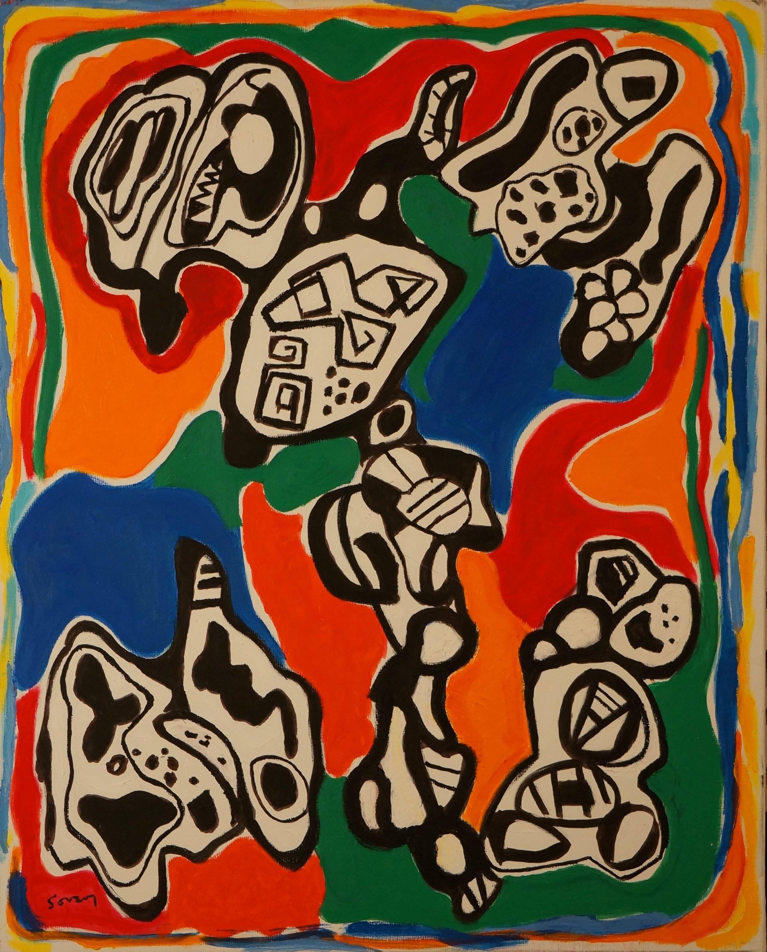 Abstract Painting Gérard Souzay - Composition abstraite S5, 1963, peinture à l'huile, 82x65 cm
