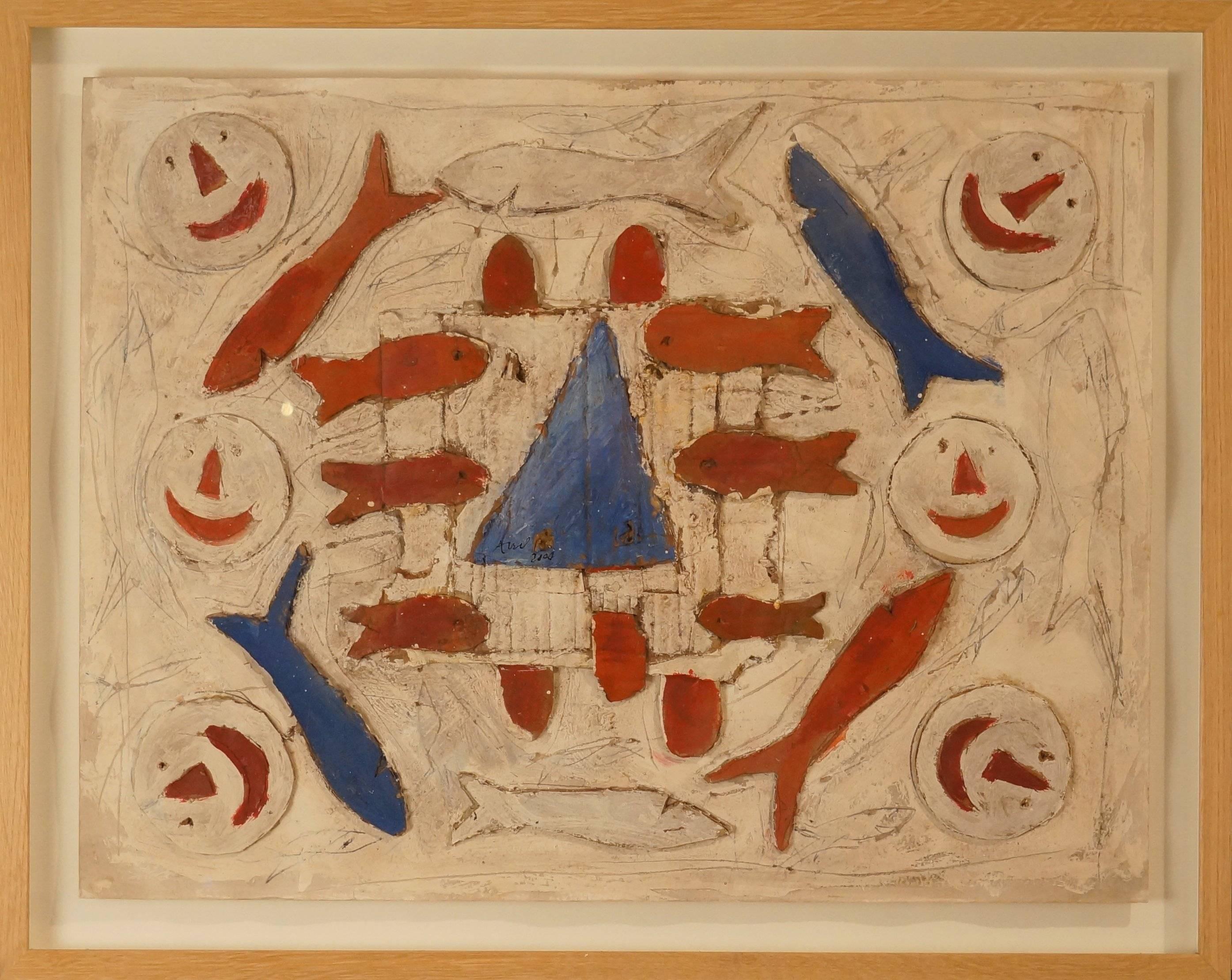Composition abstraite AA1, 1968, gouache et techniques mixtes, 58 x75 cm, encadrée