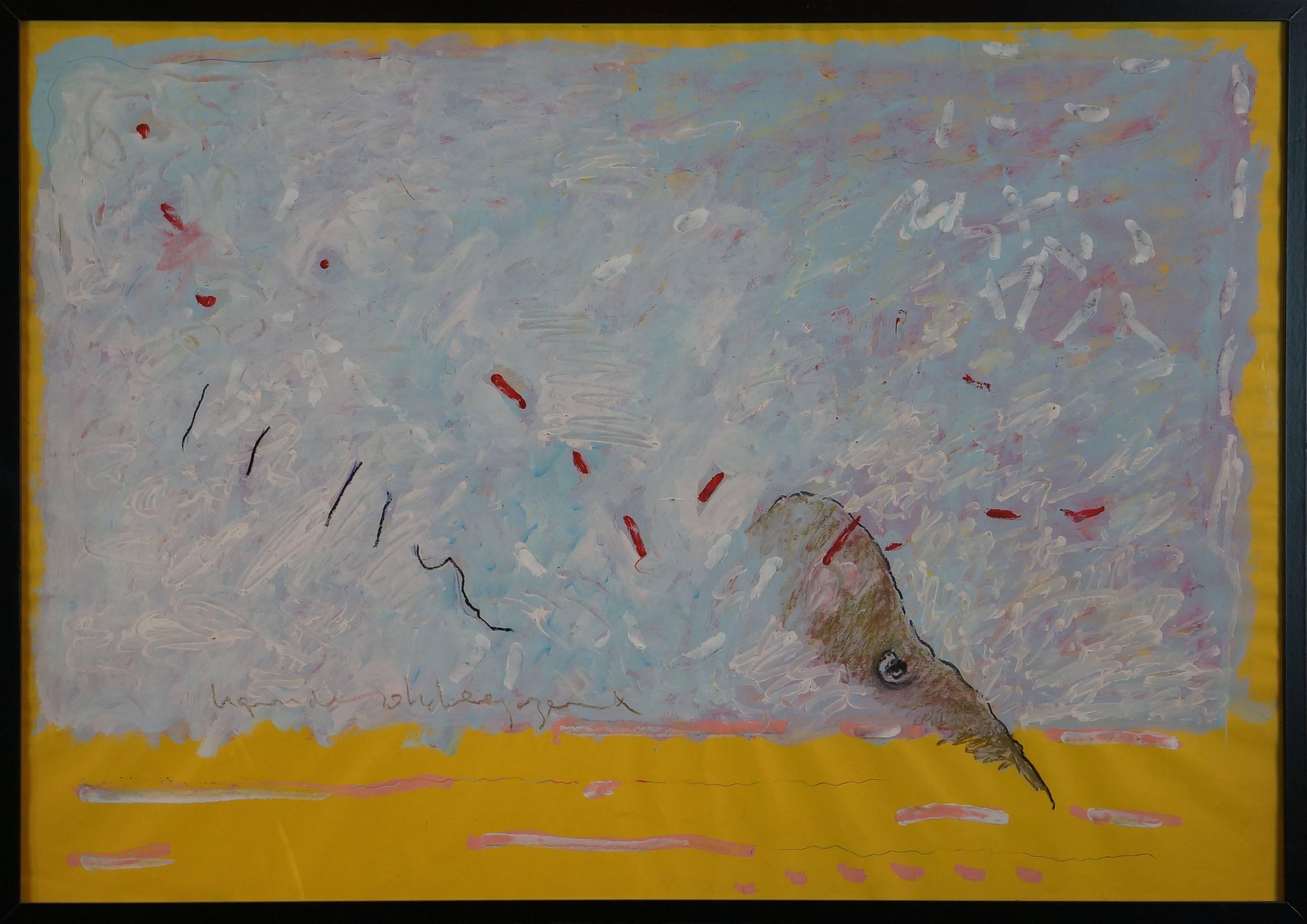Abstrakte abstrakte Komposition T1, 1982 - Gouache-gemischte Medien, 73x102 cm, gerahmt