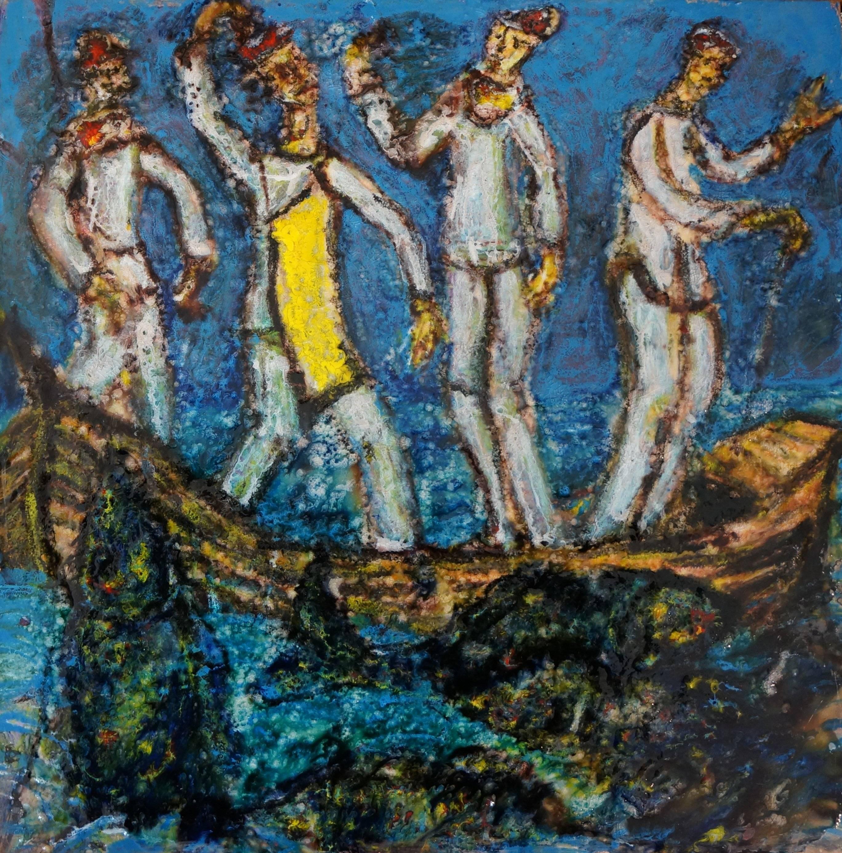 Fishing 4, 1960-70 - ceramic, 64x64 cm - Art by Unknown