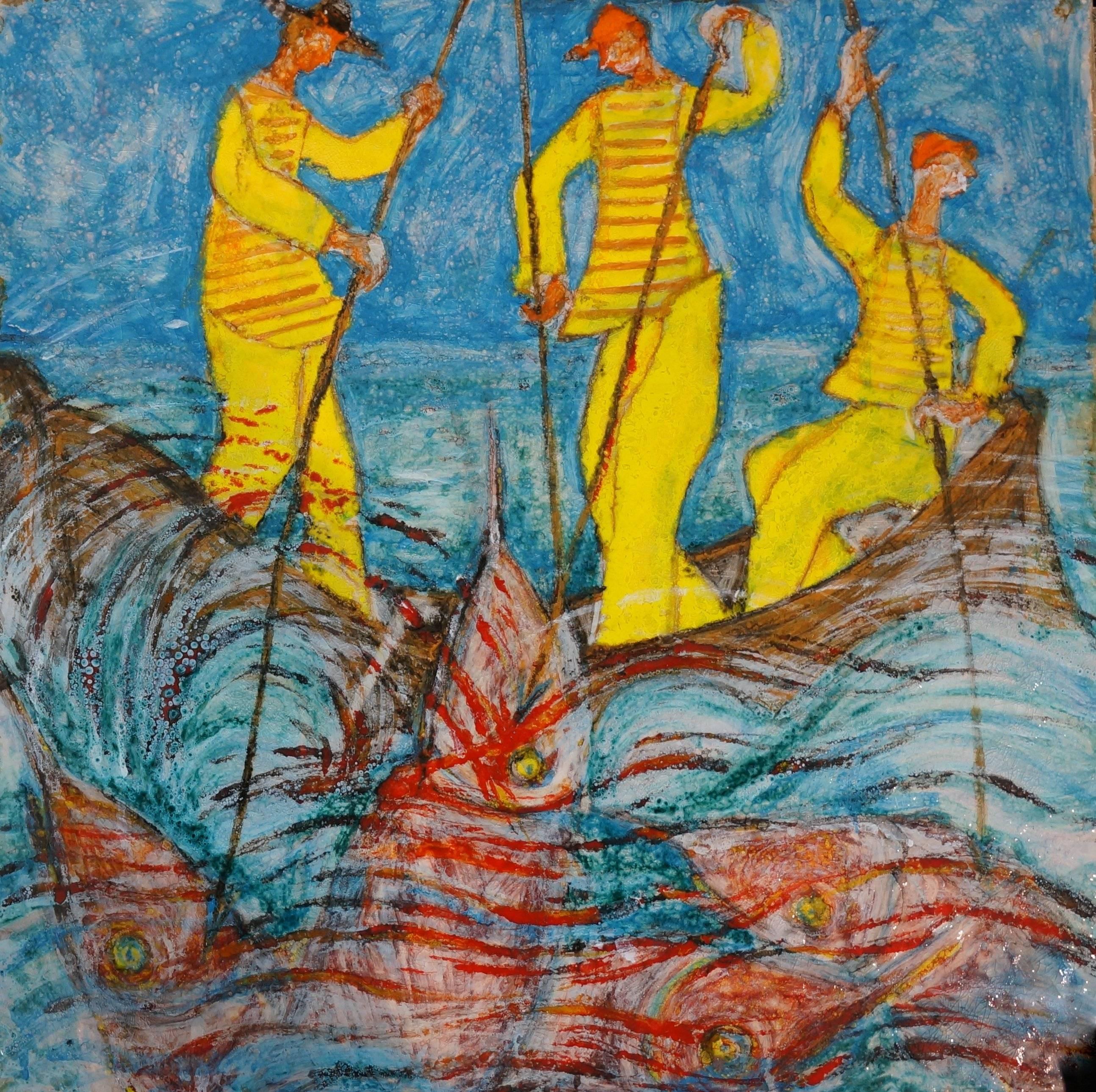 Fishing 3, 1960-70 - ceramic, 64x64 cm - Art by Unknown