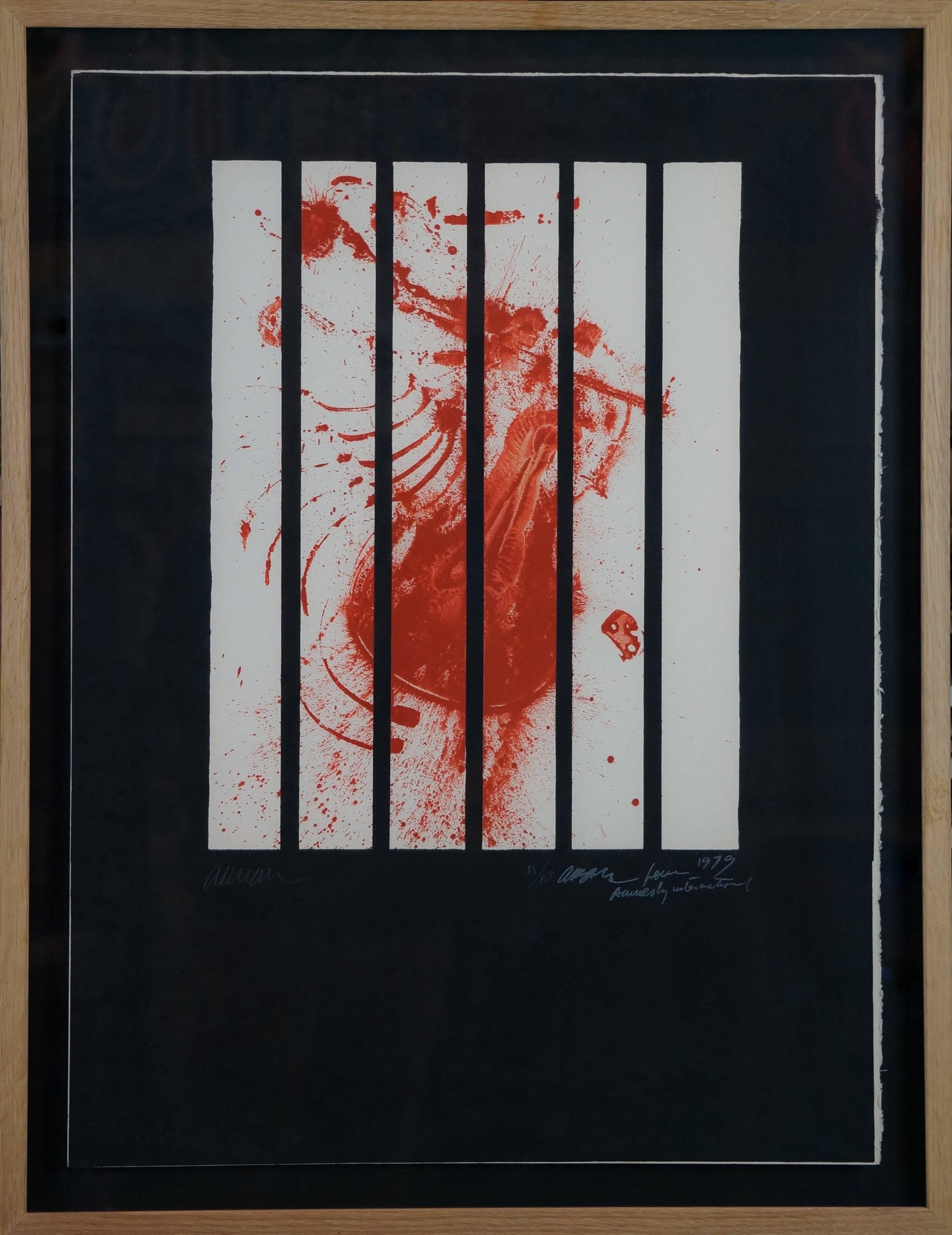 Arman Abstract Print - Abstract Composition AI, 1979 - litograph, 86x66 cm, framed