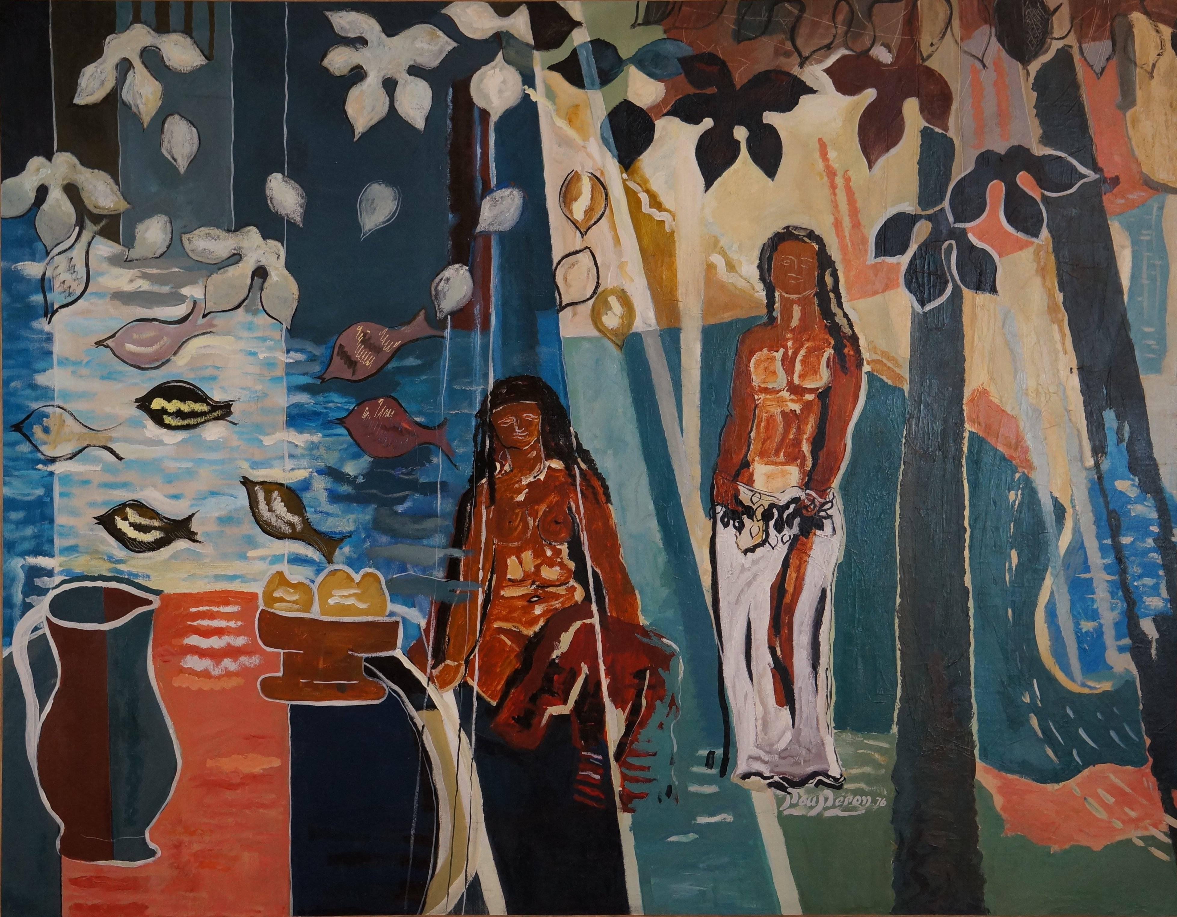 Patrice Pouperon Figurative Painting - Tribute To  Paul Gauguin " Tropical Dream "