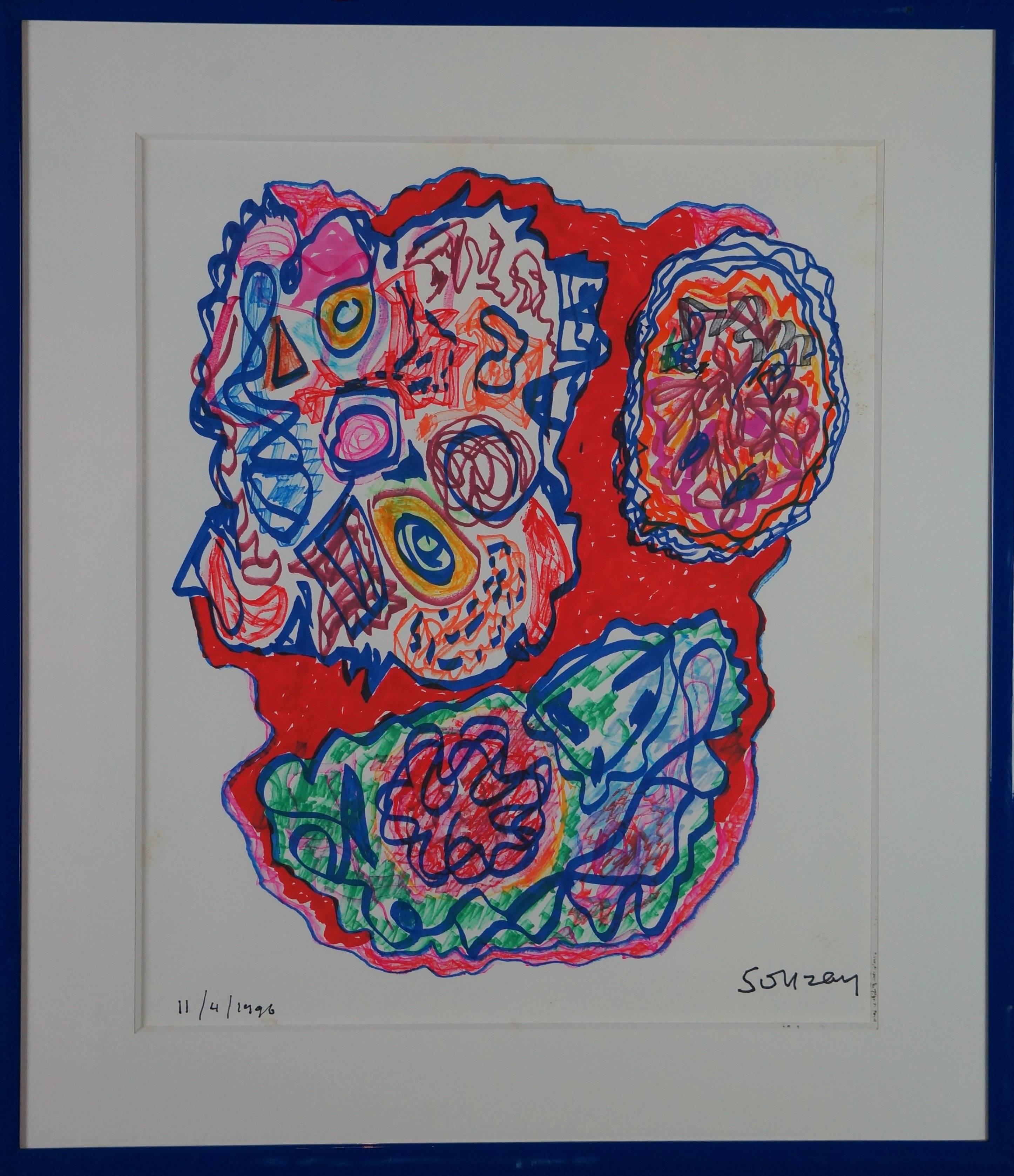 Gérard Souzay Abstract Drawing - Abstract Composition SXI, 1970-80 - gouache, 70x50 cm