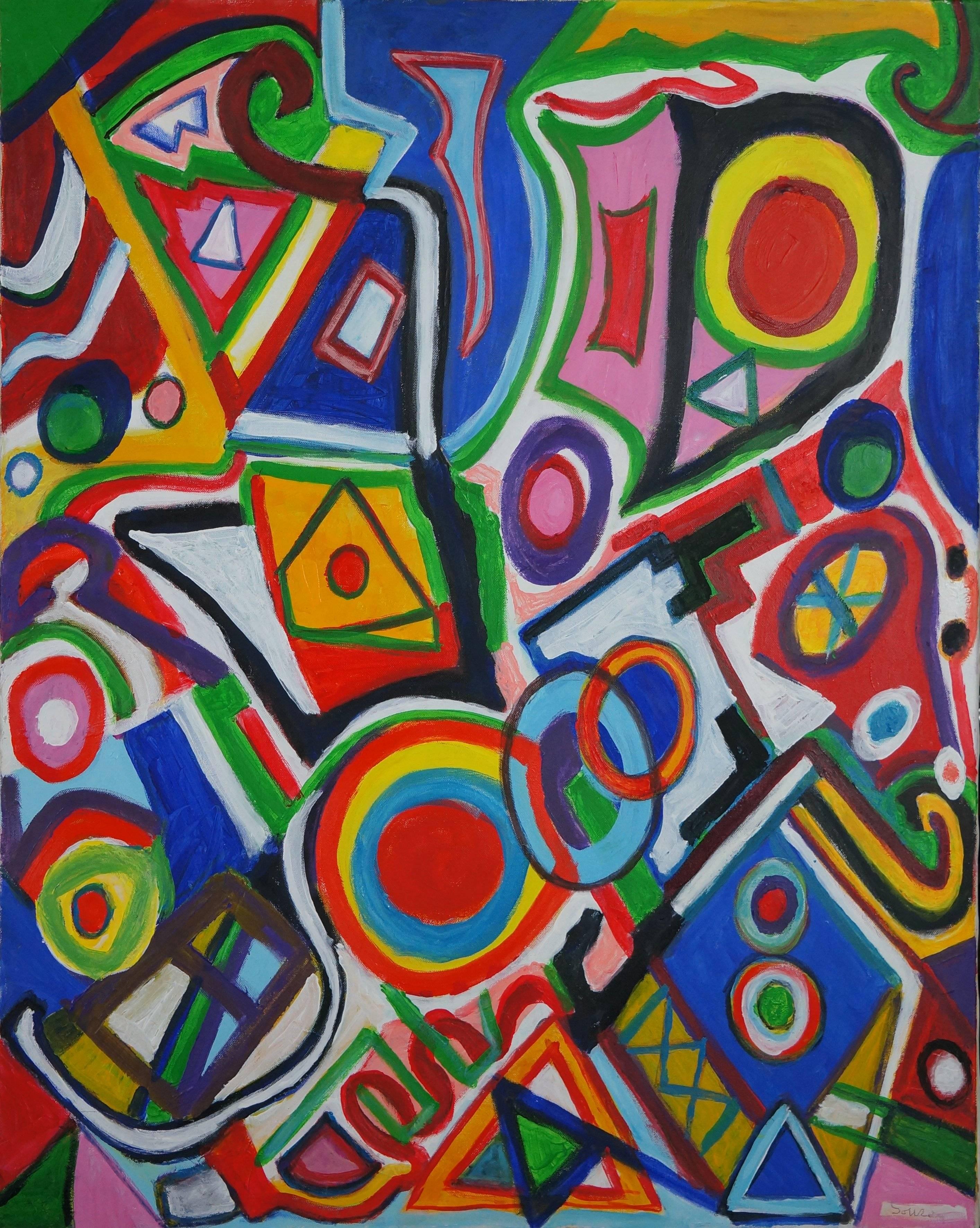 Gérard Souzay Abstract Painting - Abstract Composition SXX, 1960 - oil paint, 92x73 cm
