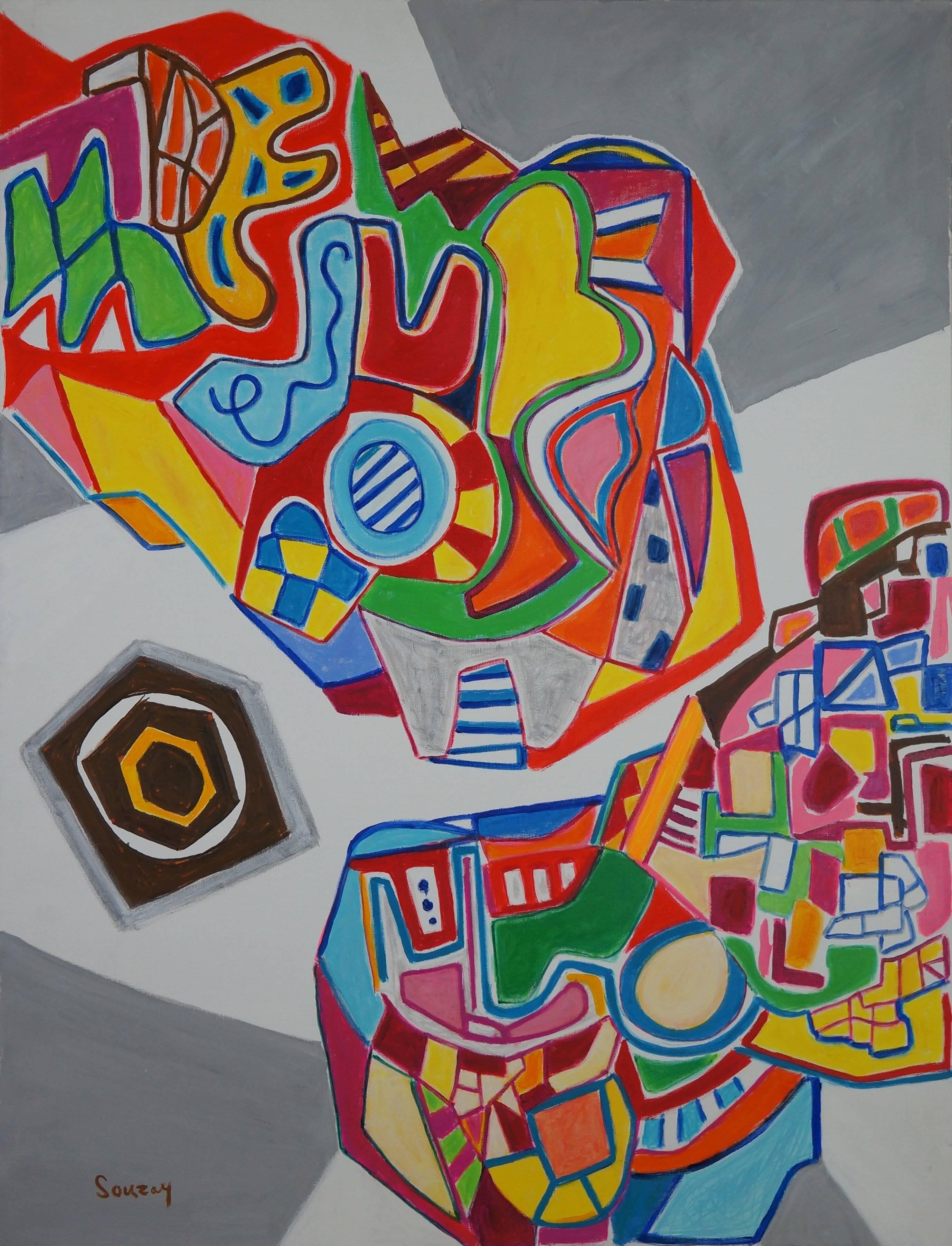 Abstract Painting di Gérard Souzay - Composizione astratta SXIX, 1960 - pittura a olio, 116x89 cm