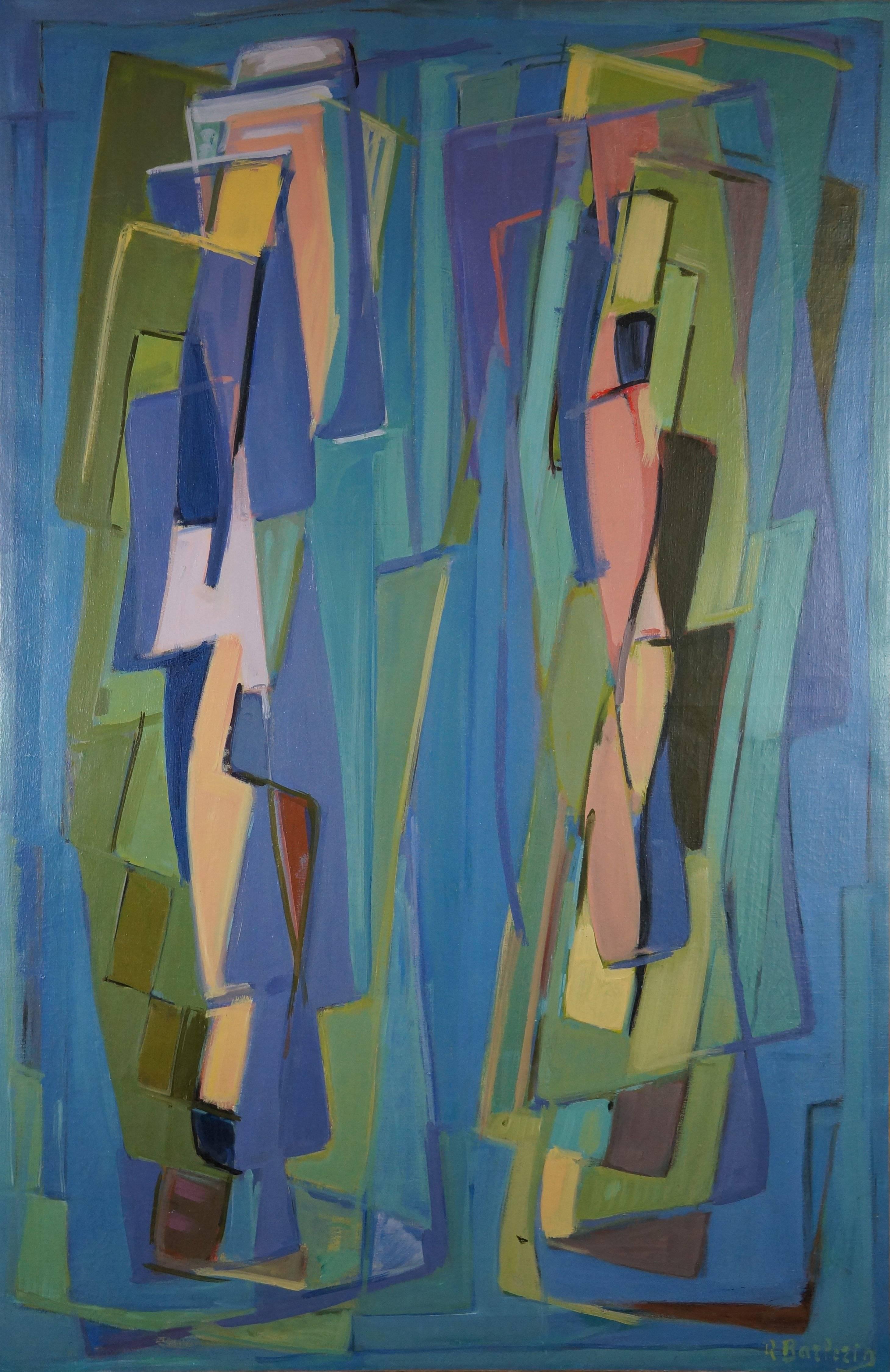 Abstract Painting di R. Barlerin - Omaggio ad Albert Gleizes, 1935-40 - pittura a olio, 146x96 cm, incorniciato