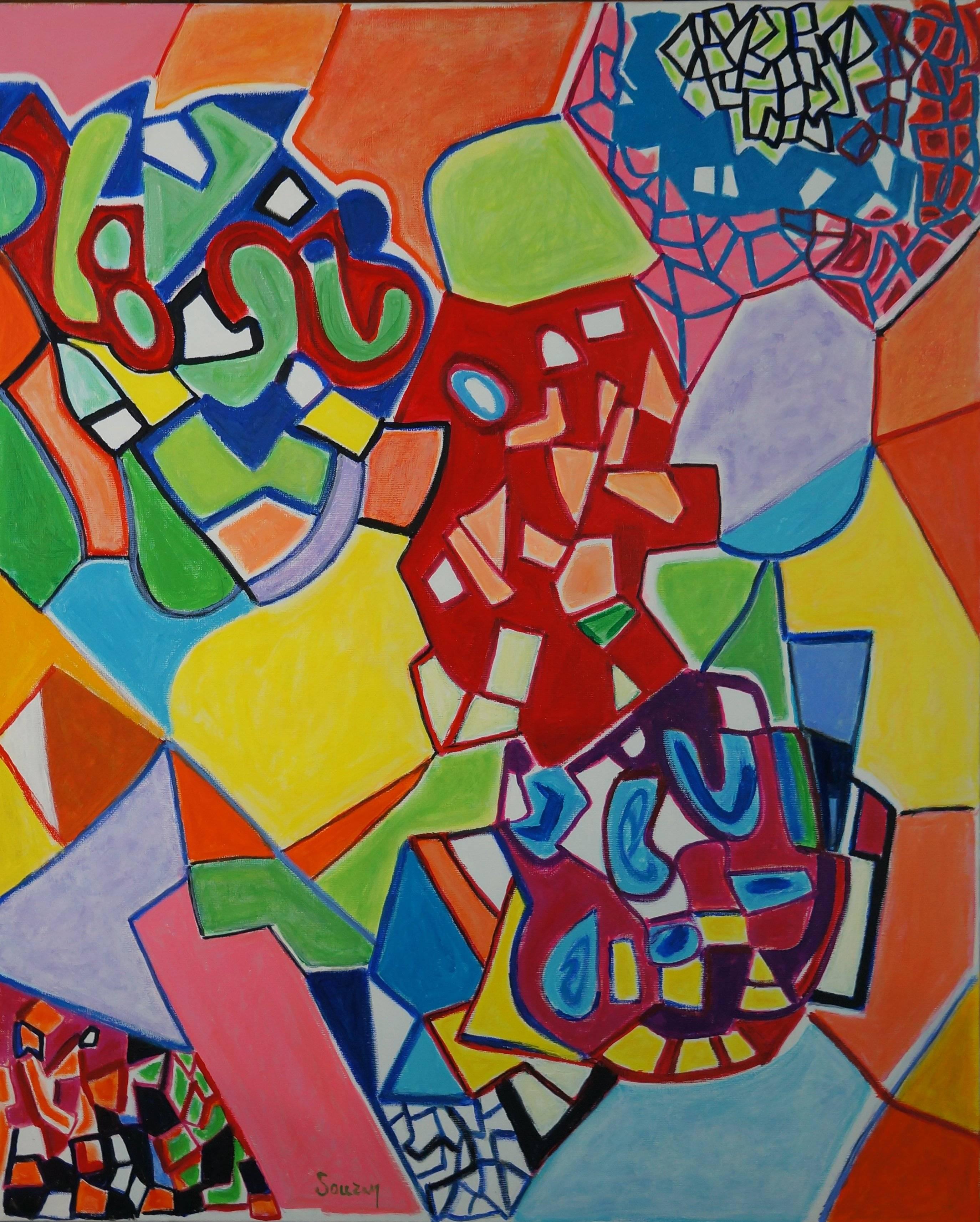 Abstract Painting Gérard Souzay - Composition abstraite S5, 1960-35 - peinture à l'huile, 100x81 cm