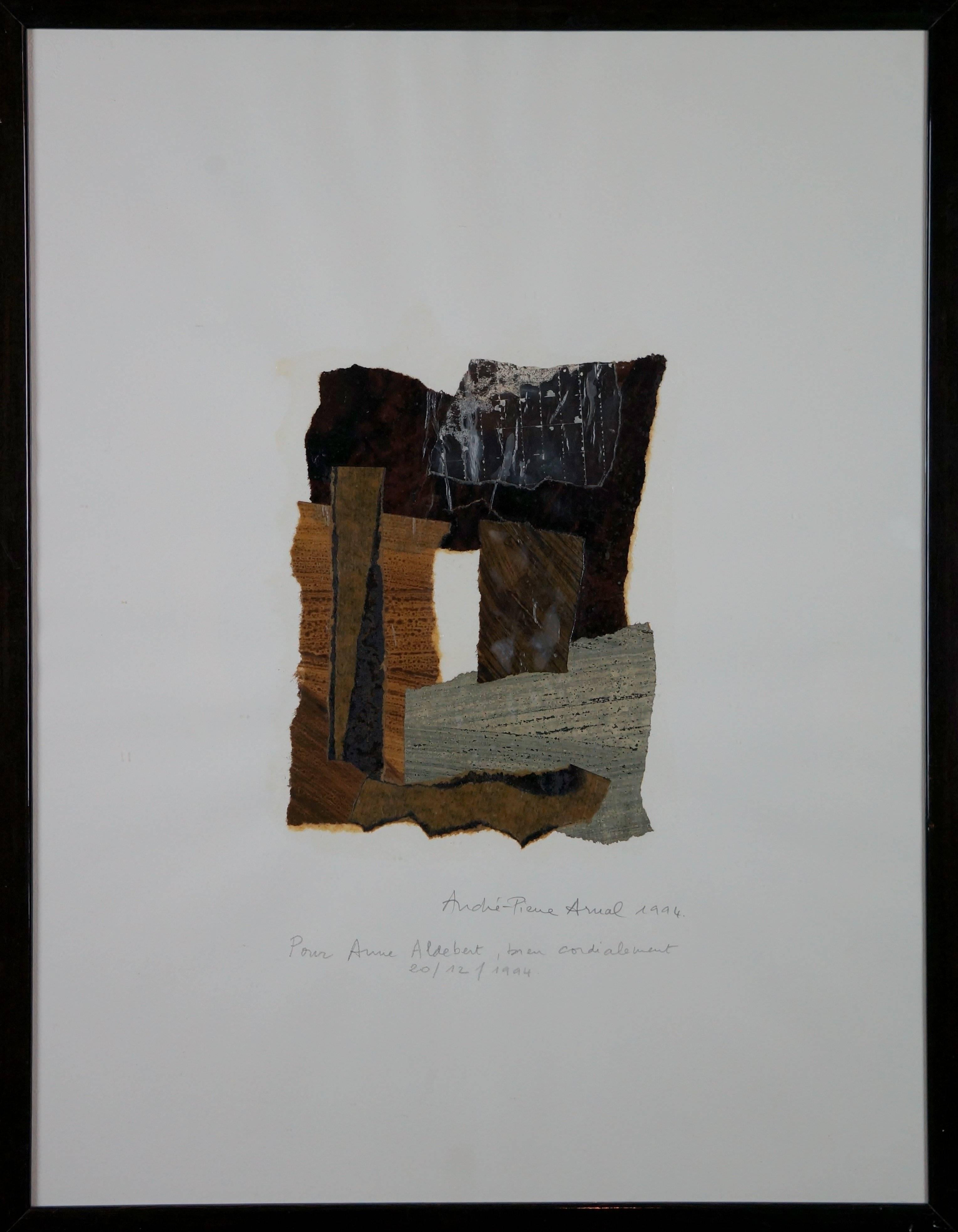 Composition de collage abstrait, 1994, techniques mixtes, 68x54 cm, encadrée