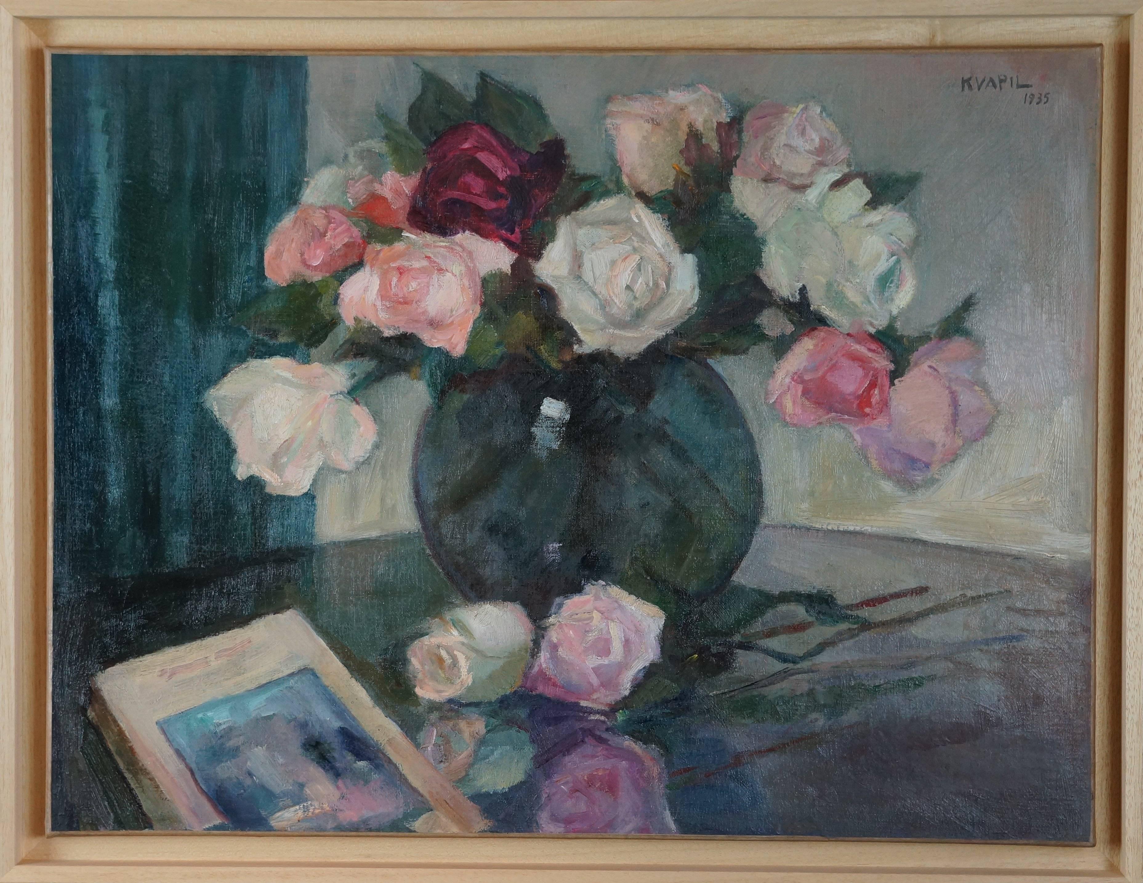 Charles Kvapil Figurative Painting - Just Flower, 1935 - oil paint, 33x34 cm, framed