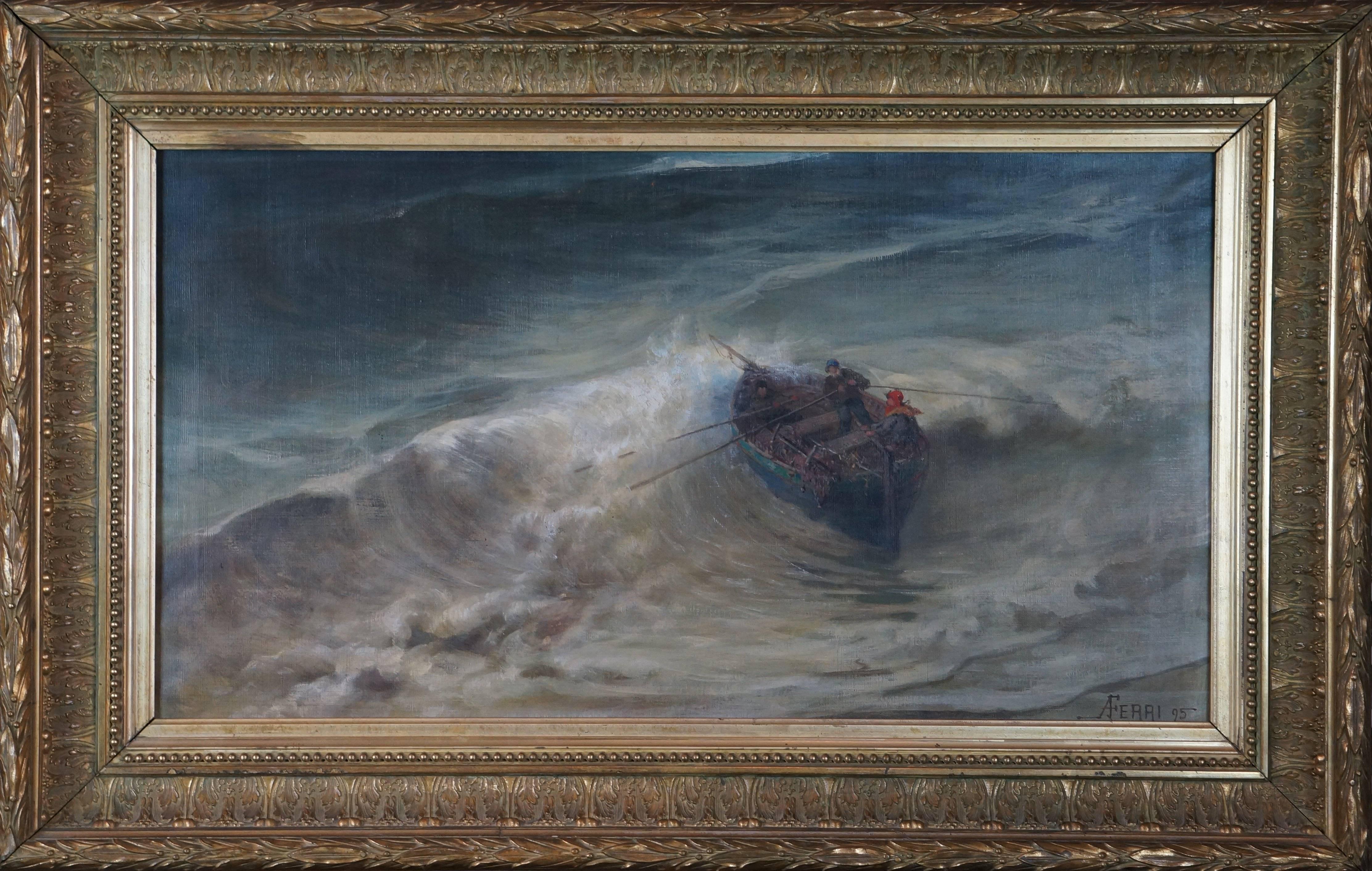Augustin Ferri Figurative Painting - Boat In Storm