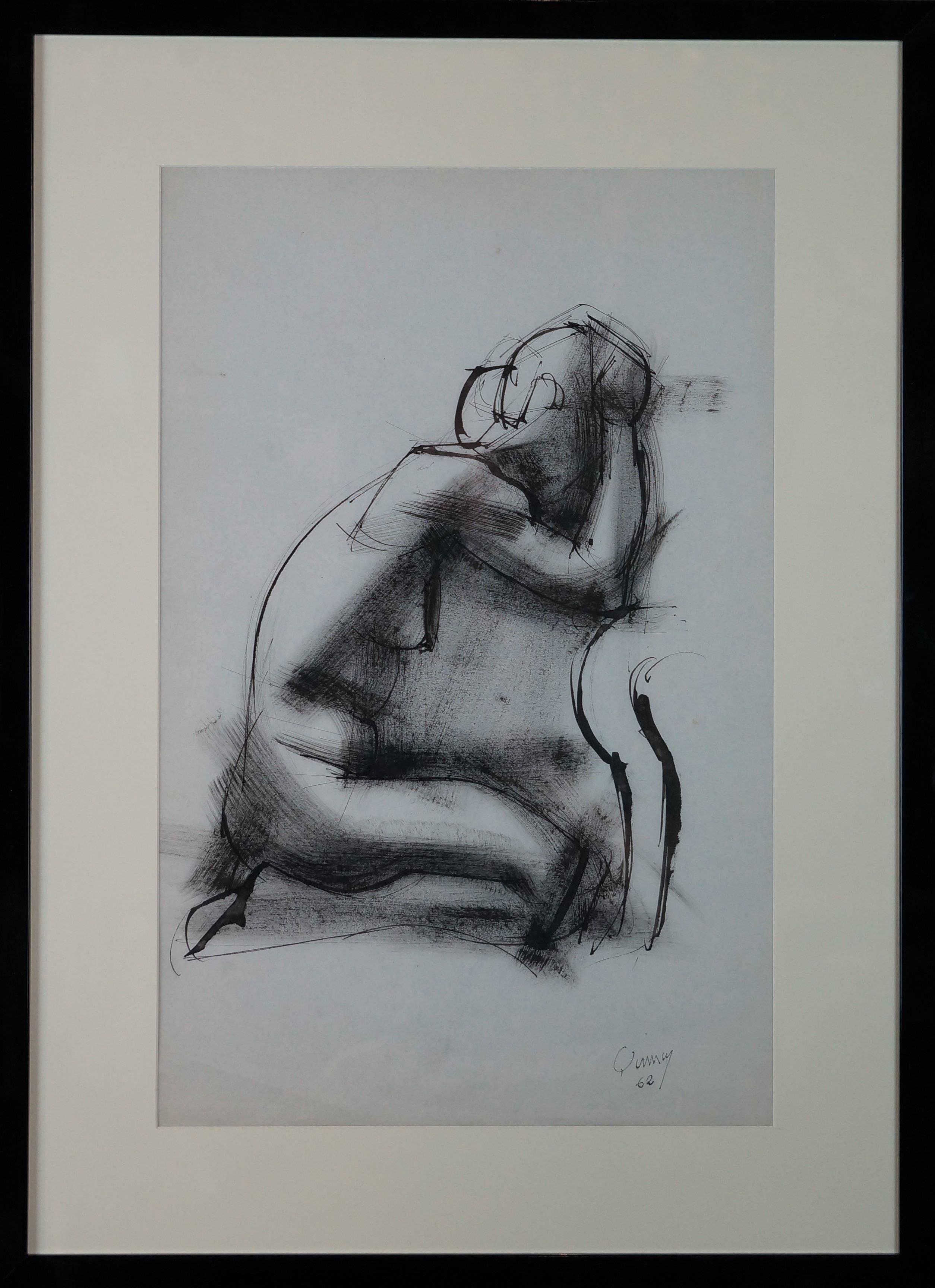 Composition abstraite EQ1, 1962, crayon, 66x48 cm, encadrée