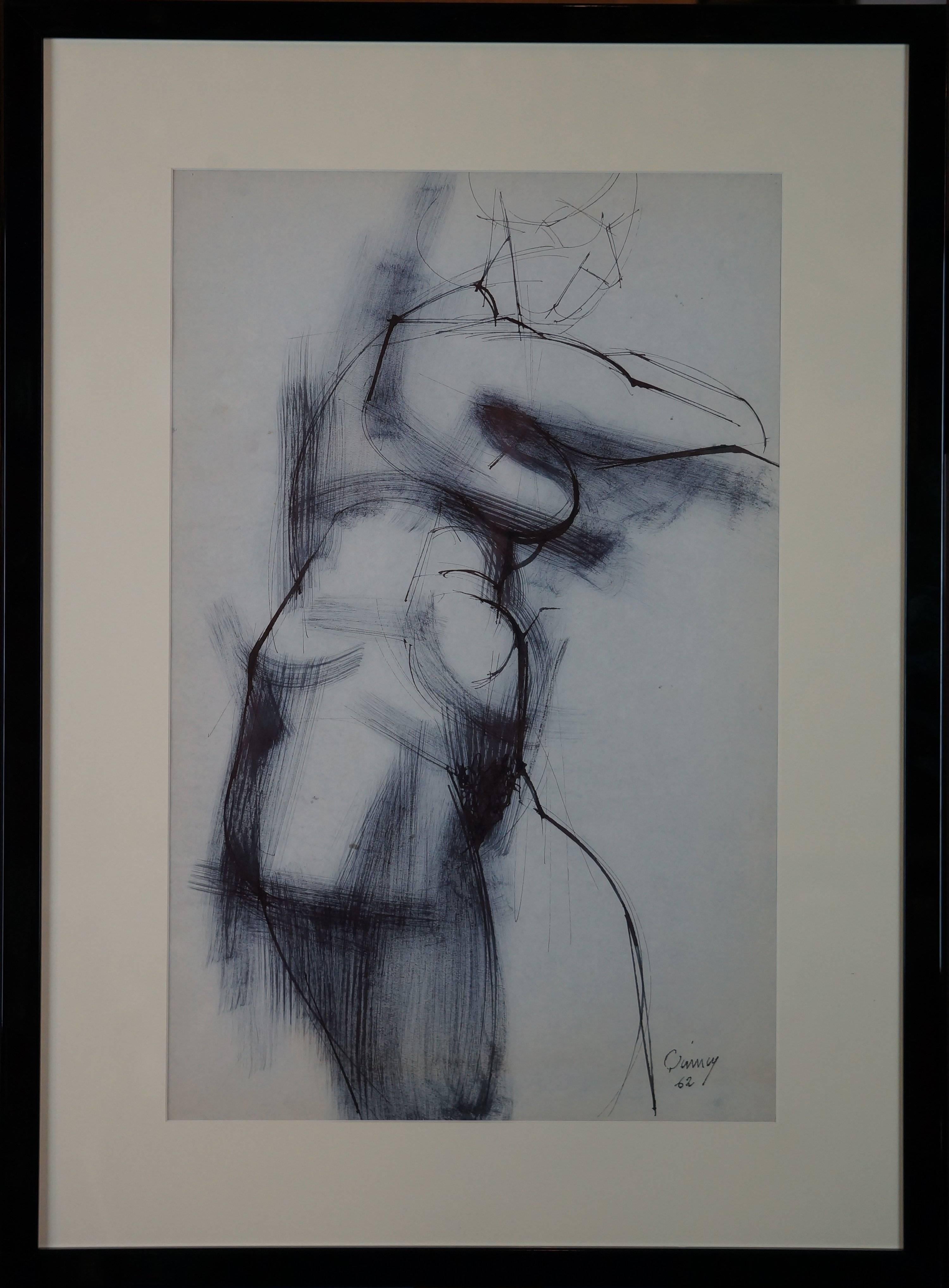 Composition abstraite EQ2, 1962  - crayon, 66x48 cm, encadré