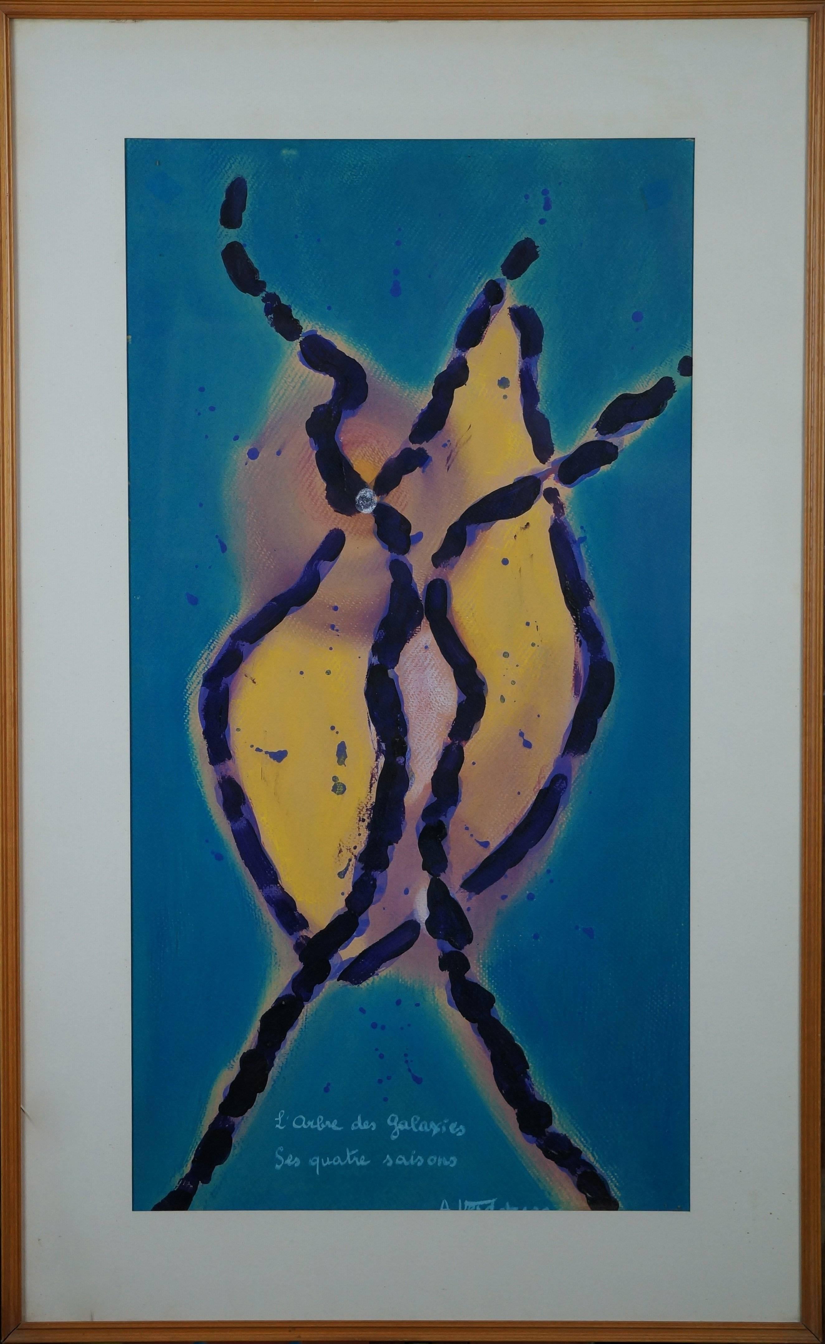 Abstrakte abstrakte Komposition AV1, 1980–90  - Ölgemälde Gouache, 90x56 cm, gerahmt