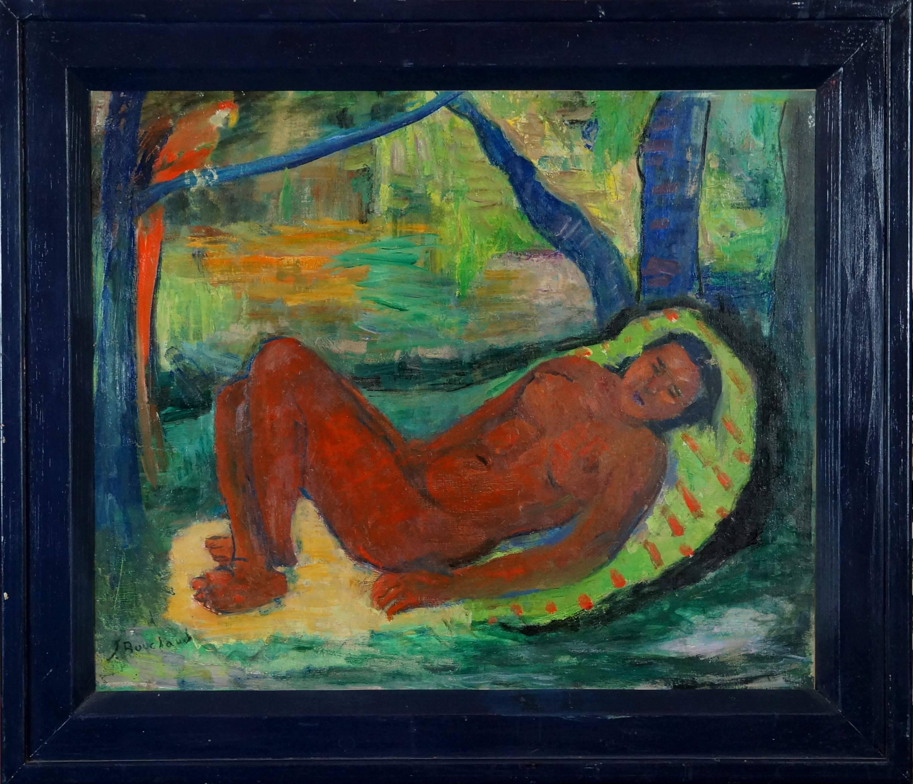 Jean Bouchaud Figurative Painting - Détente, 1924-25  - Oil paint, 69x80 cm, framed