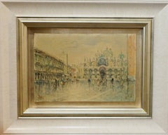 La Place Saint Marc, XIXe siècle, peinture à l'huile, 24x35 cm, encadré.