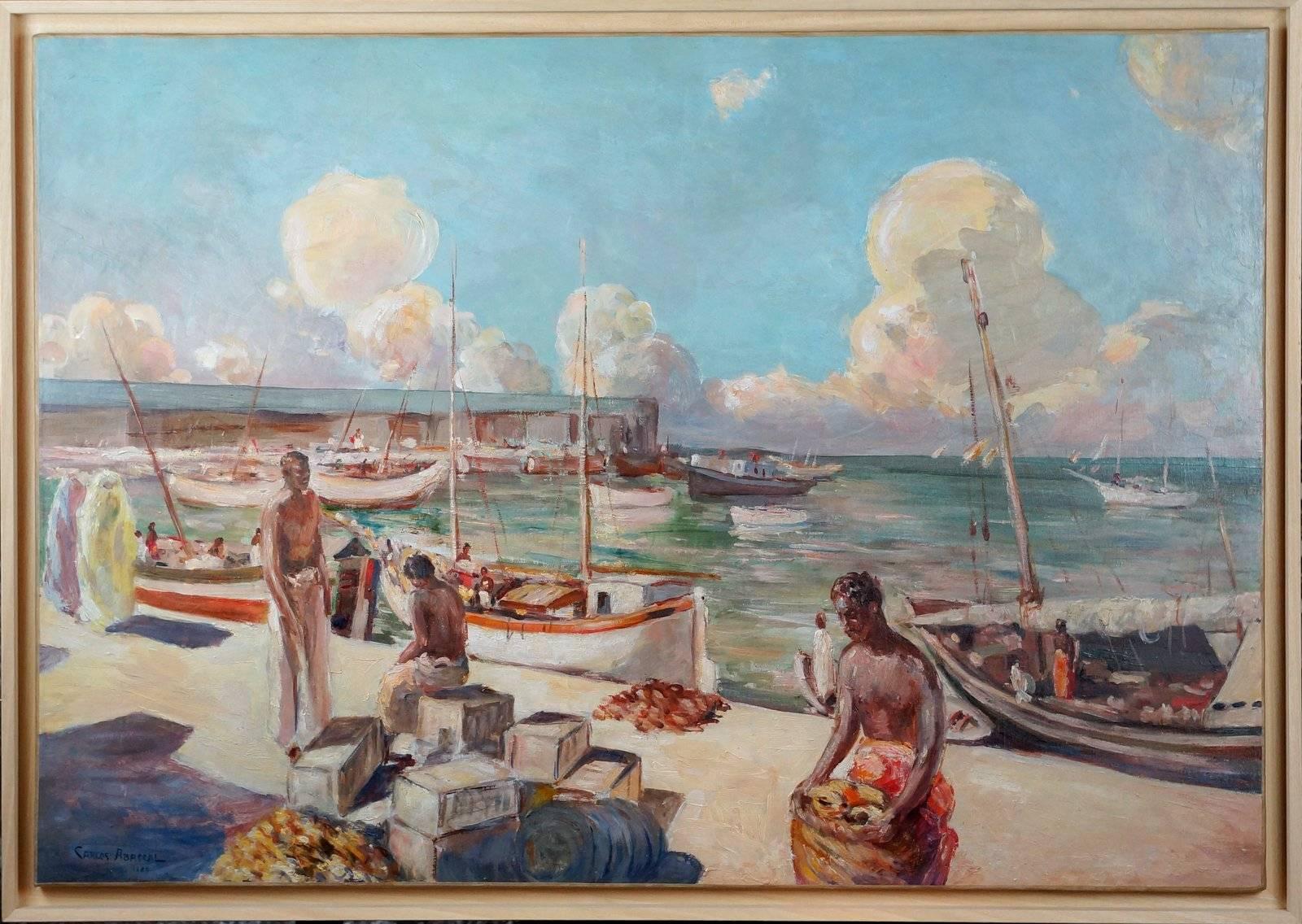 Landscape Painting di Carlos Abascal - Port D'Afrique, 1927 - pittura a olio, 84x122  cm., incorniciato