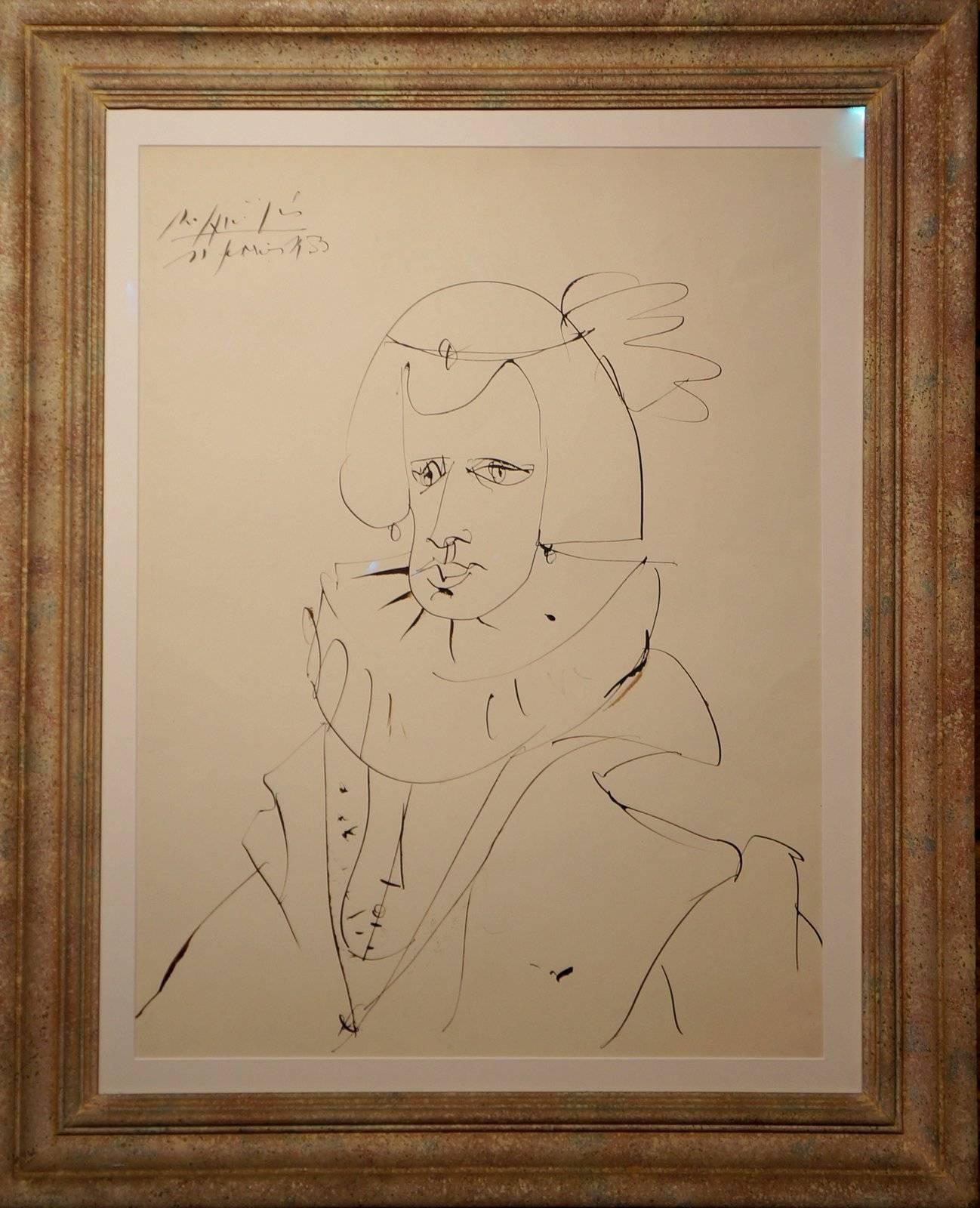 Michel Raffaelli Abstract Drawing - Abstract Composition MR2 , 1970 - ink, 82x67  cm., framed