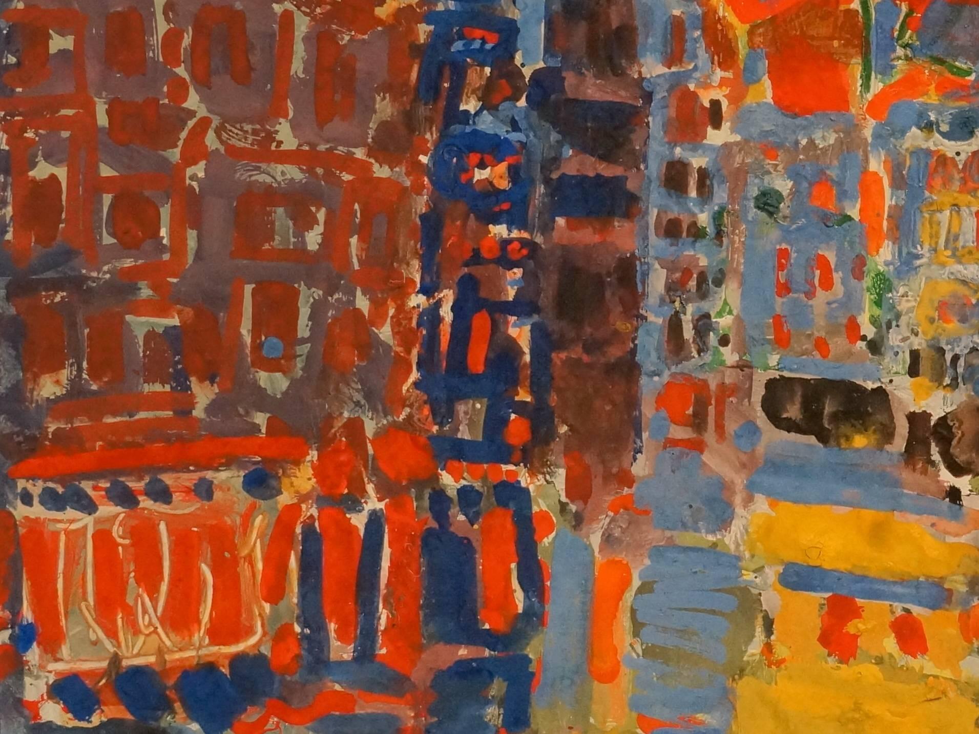 Ciudad, 1971 - gouache, 80x62 cm, enmarcado - Art Abstracto de Jacques Yankel