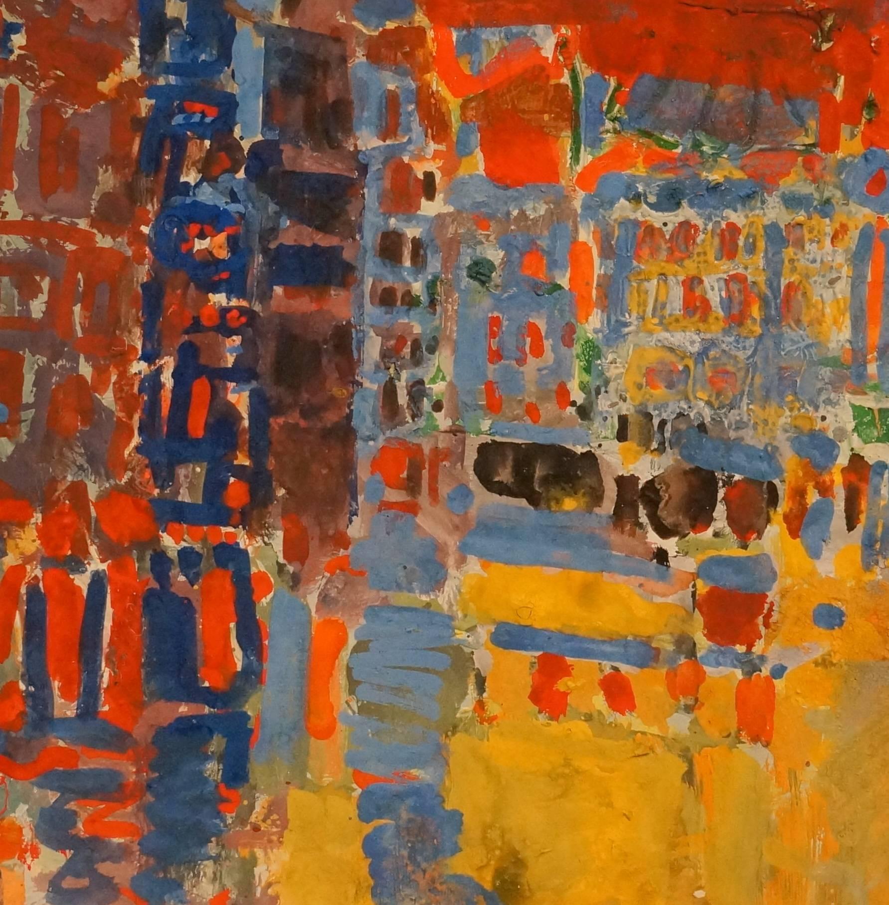City, 1971 - gouache, 80x62 cm, framed - Abstract Art by Jacques Yankel