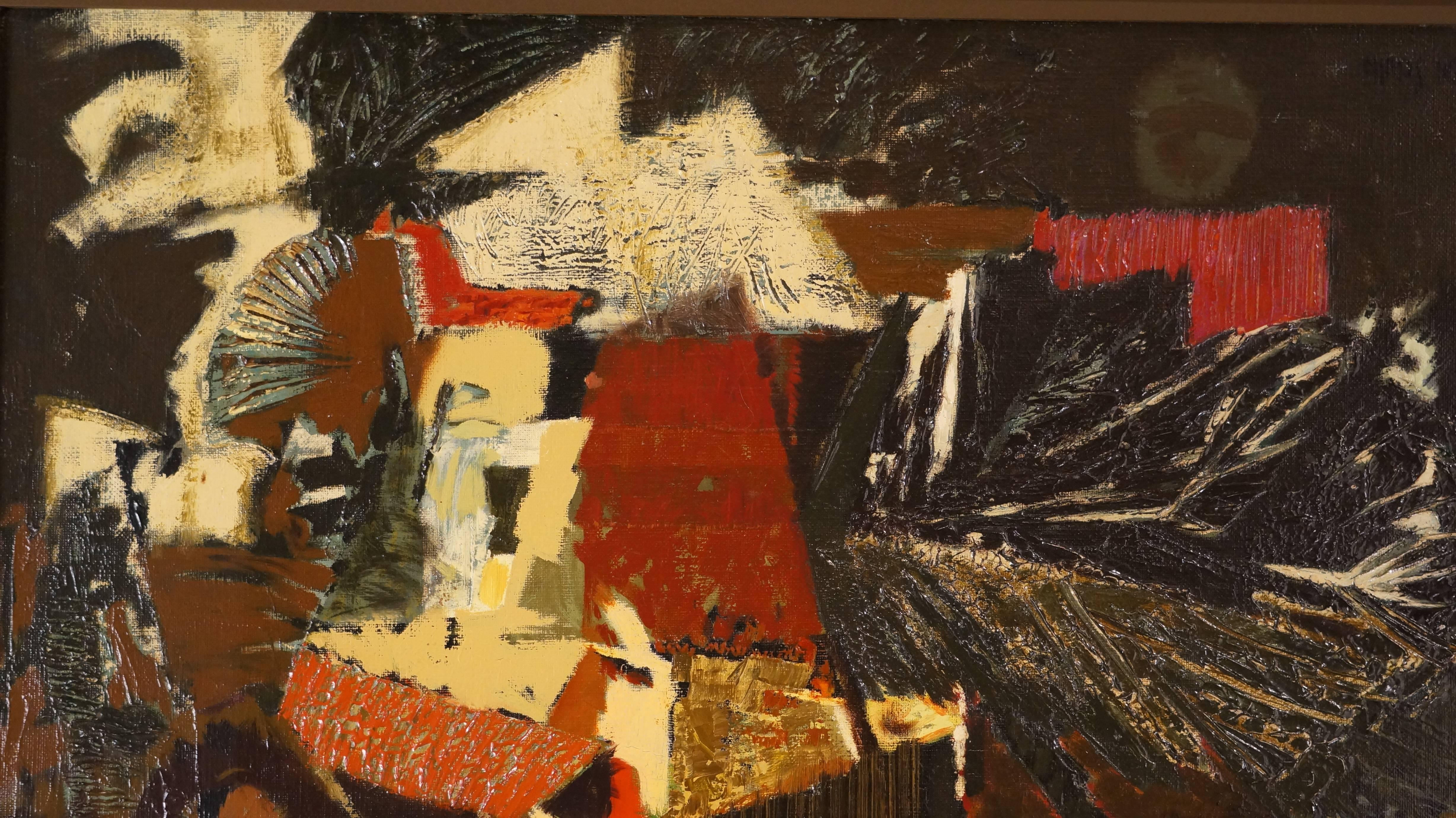 Abstract Composition, 1998 - oil paint, 83x74 cm., framed - Painting by Di Sciullo Bernard