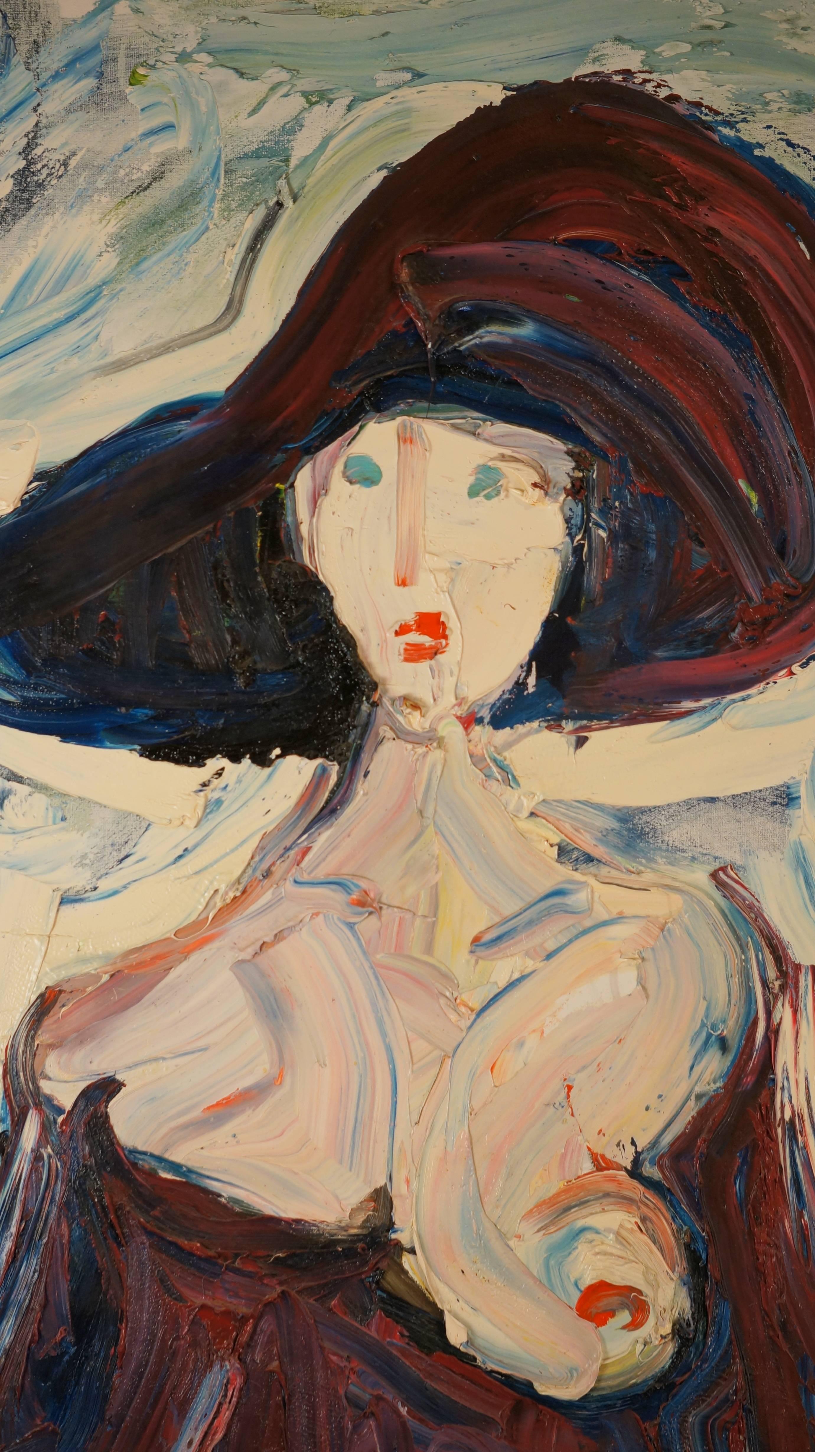 Femme, 1986, peinture à l'huile, 142 x114 cm, encadrée - Painting de Damiano Bernard