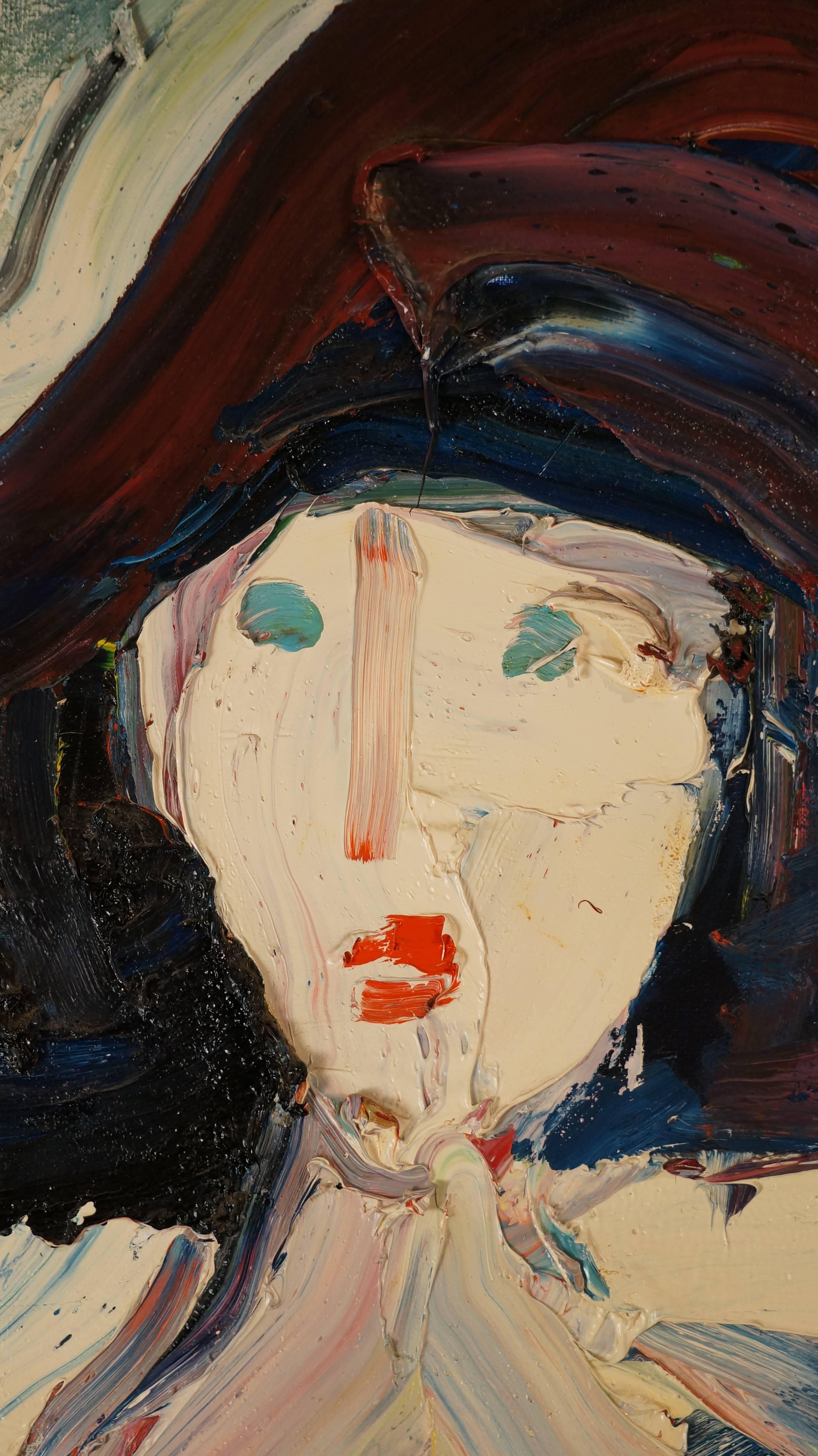 Femme, 1986, peinture à l'huile, 142 x114 cm, encadrée - Expressionnisme abstrait Painting par Damiano Bernard