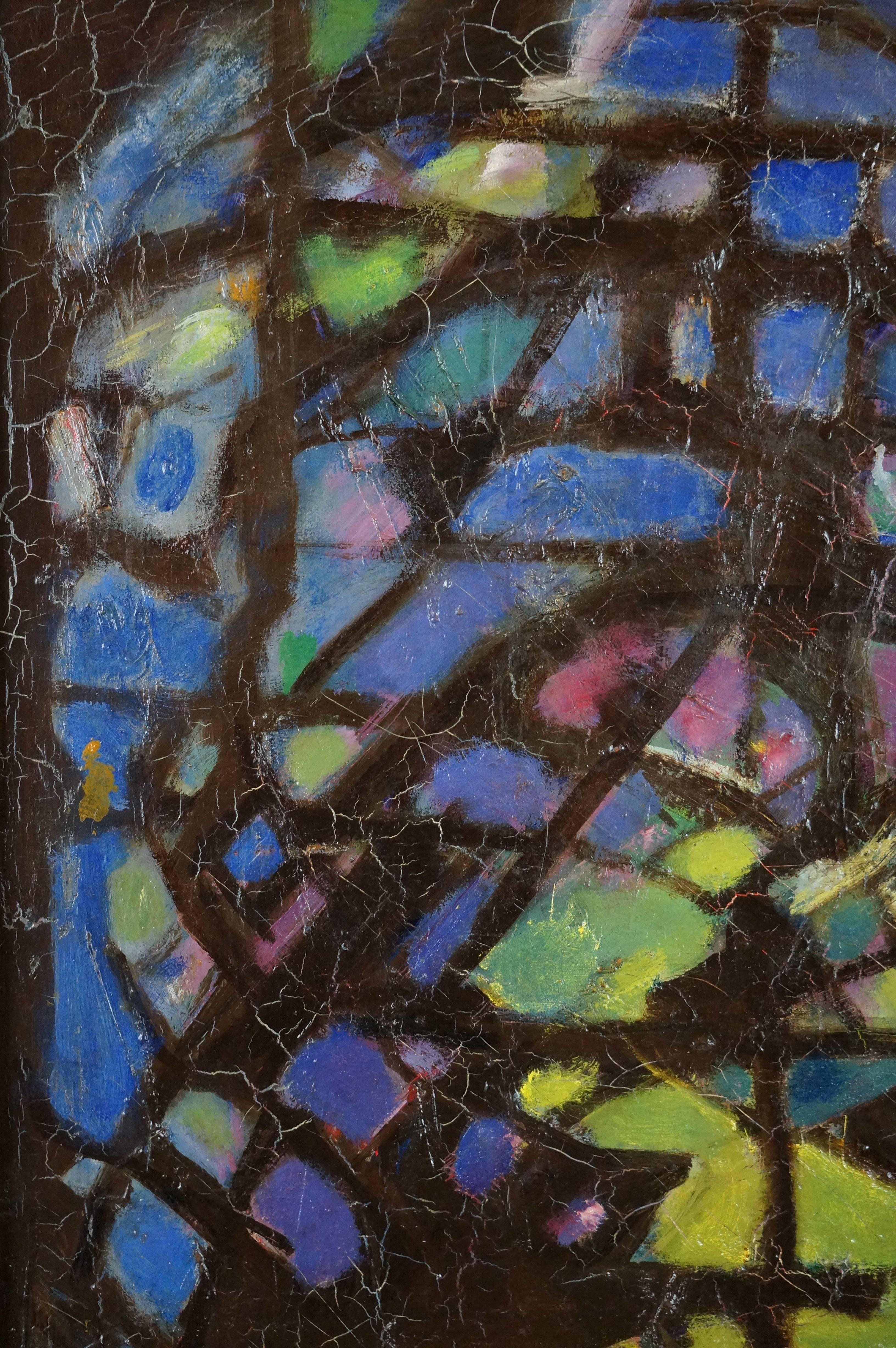 Composition abstraite, 1946, peinture à l'huile, 90 x72 cm, encadrée - Marron Abstract Painting par Alfred MANESSIER